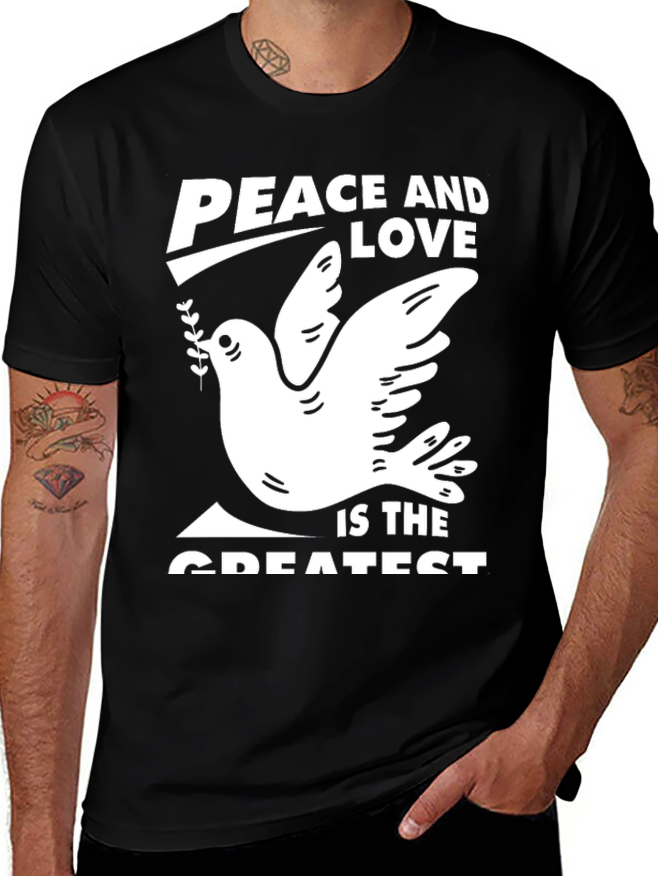 Variant 2 of Peace & Love Dove Graphic Tee - Black T-Shirt