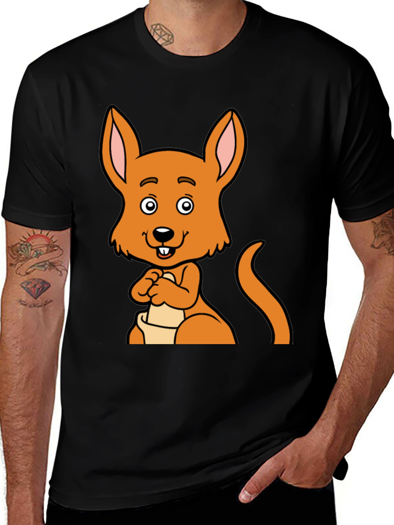 Variant 30 of Cartoon Kangaroo Graphic Tee - Black Unisex T-Shirt