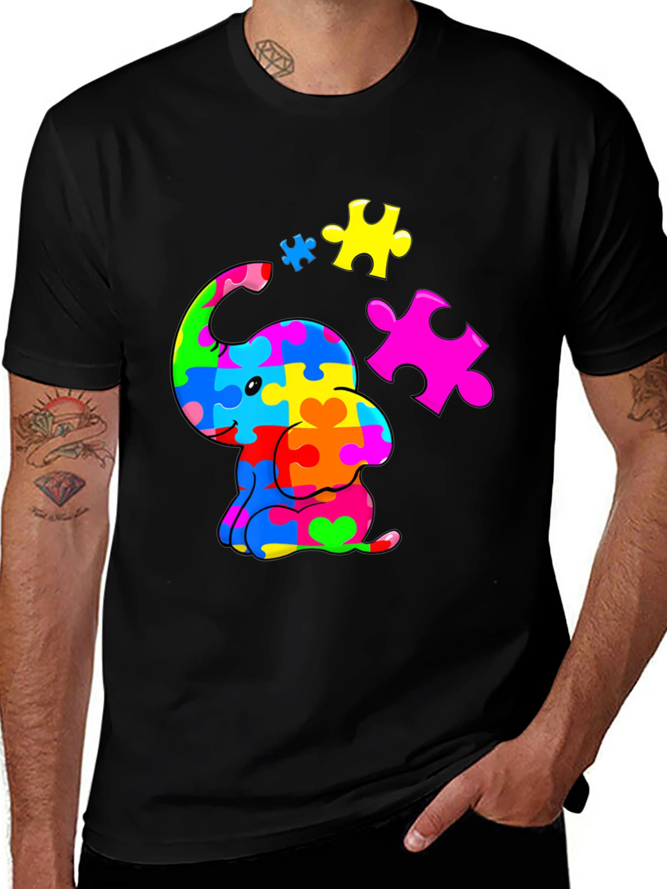 Autism Awareness Puzzle Elephant Graphic Tee