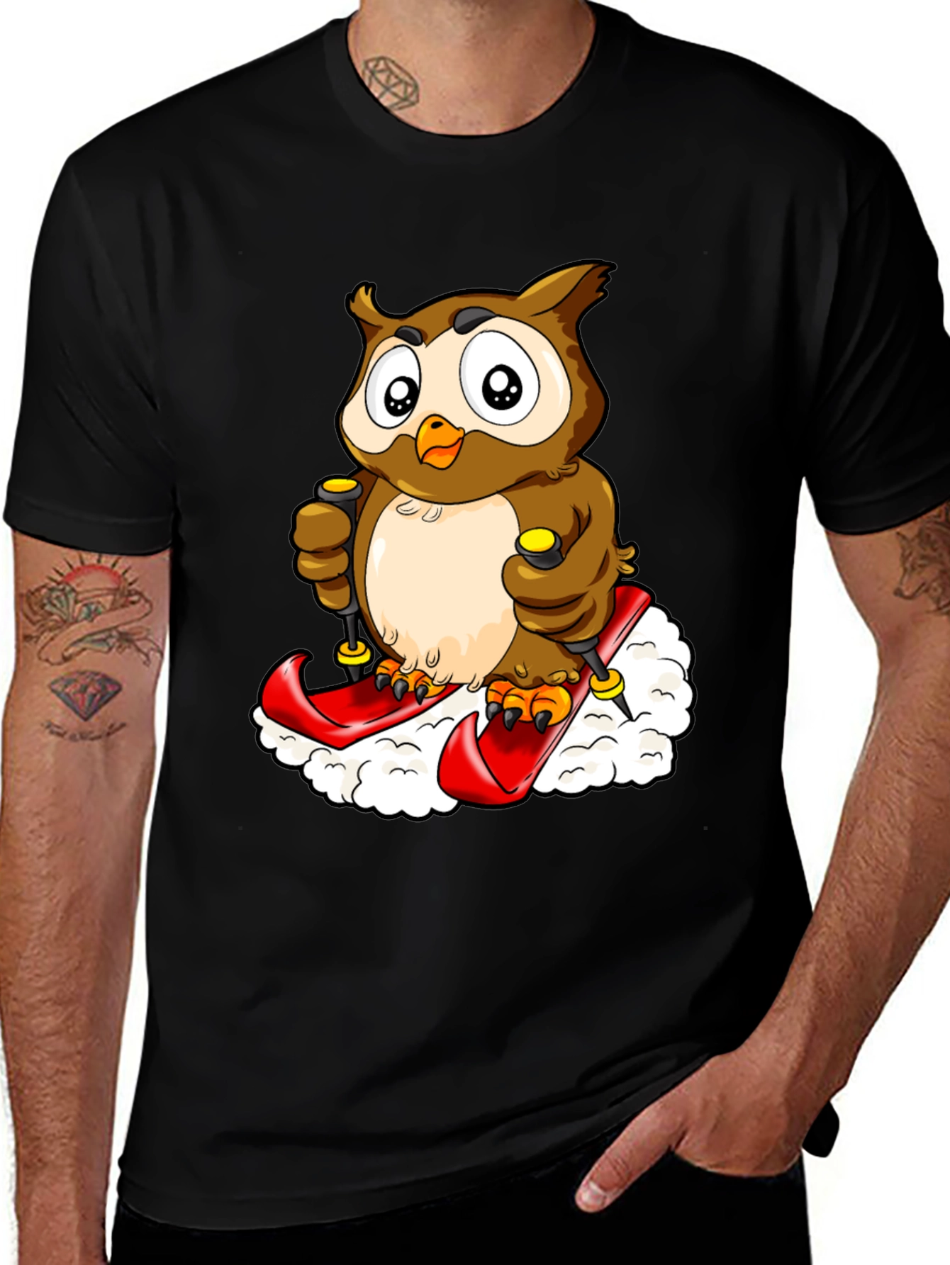 Variant 5 of Owl Skiing Graphic Tee - Black