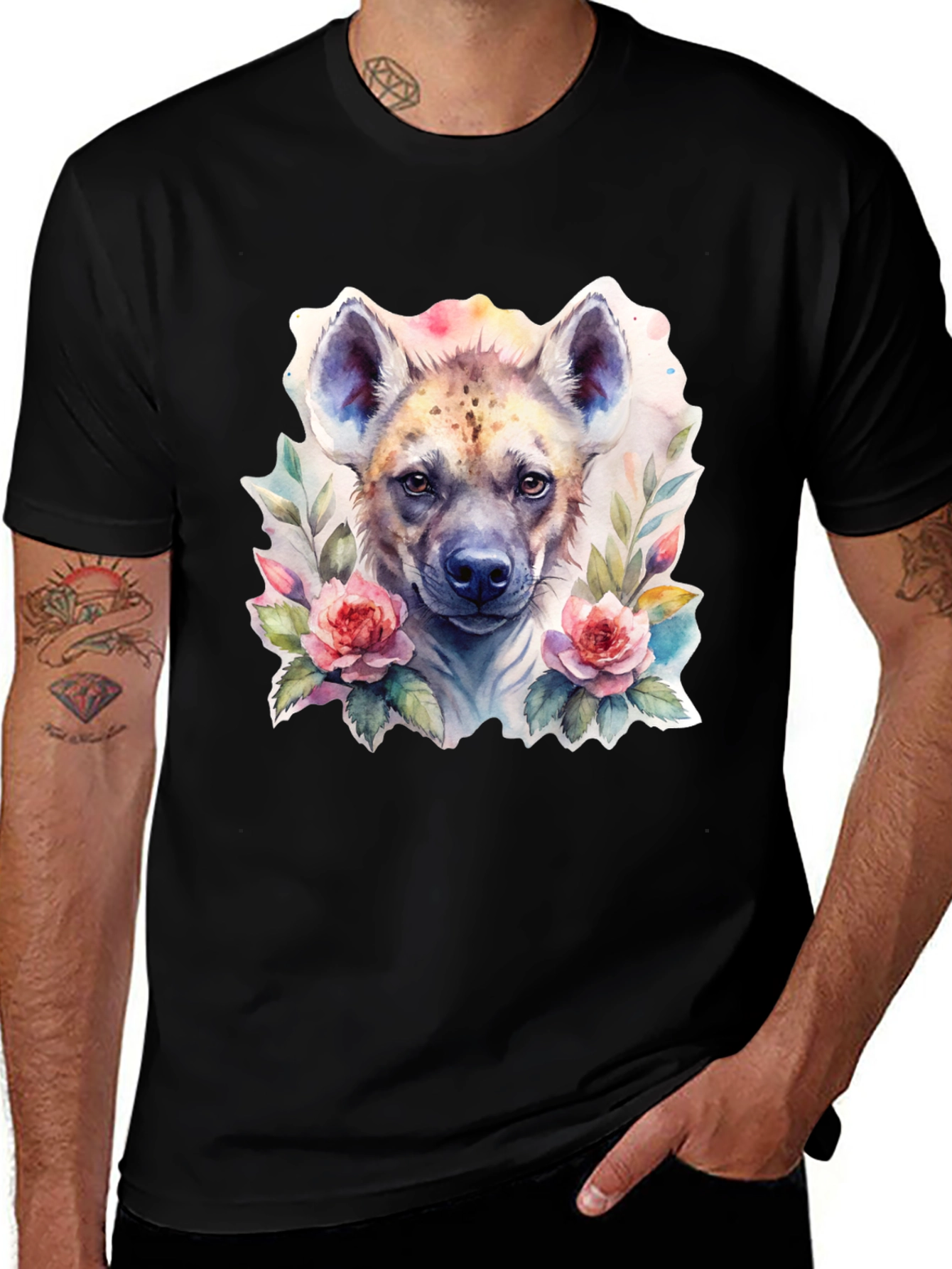 Variant 5 of Hyena Floral Graphic Tee - Trendy Animal Design