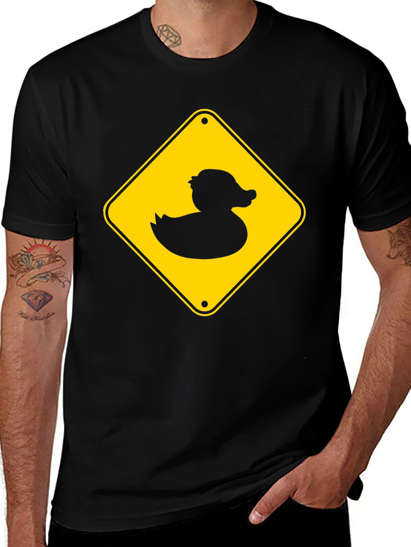 Duck Crossing Sign Black T-Shirt