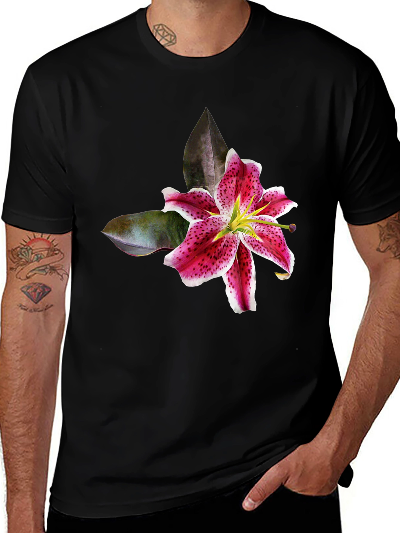 Variant 25 of Floral Lily Graphic Tee - Stylish Black T-Shirt