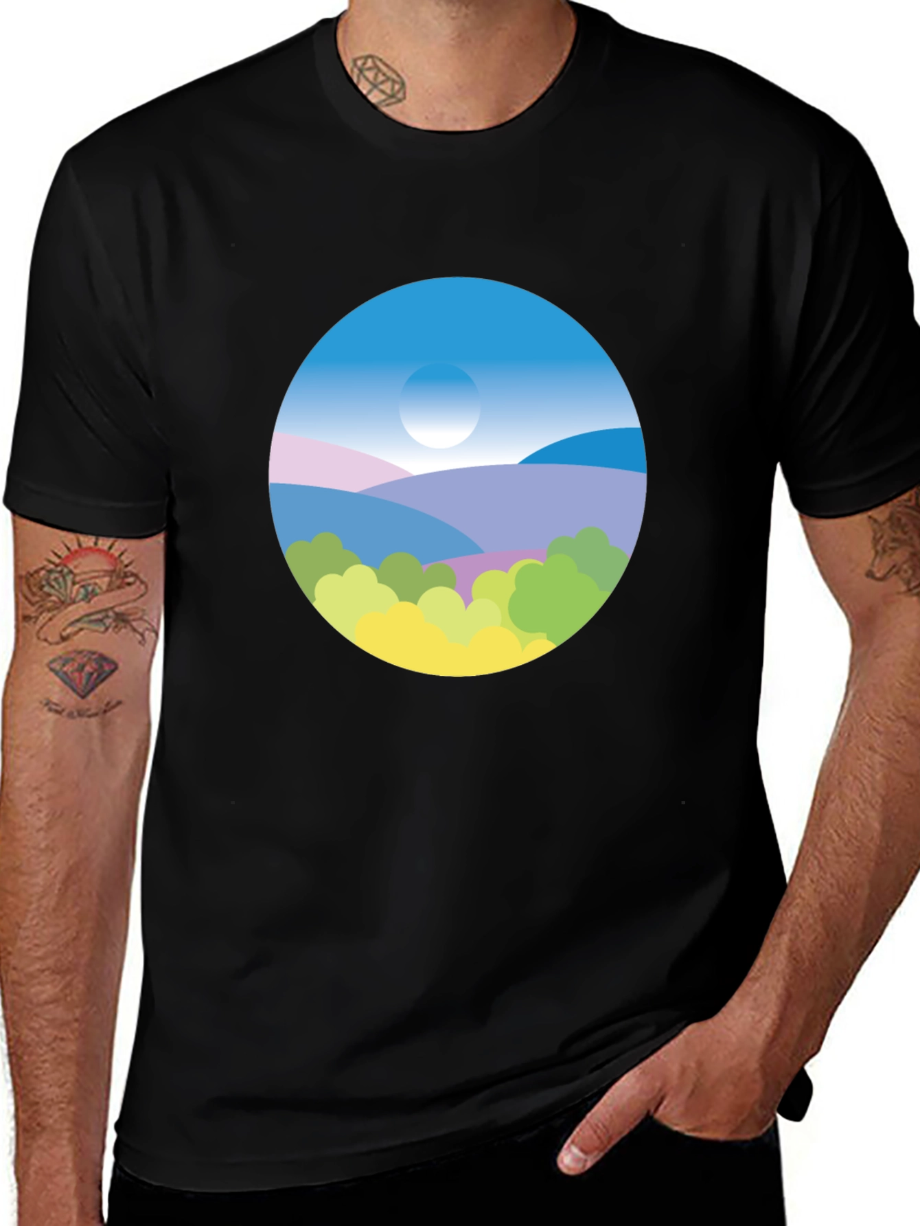 Nature Scene Graphic Tee - Black