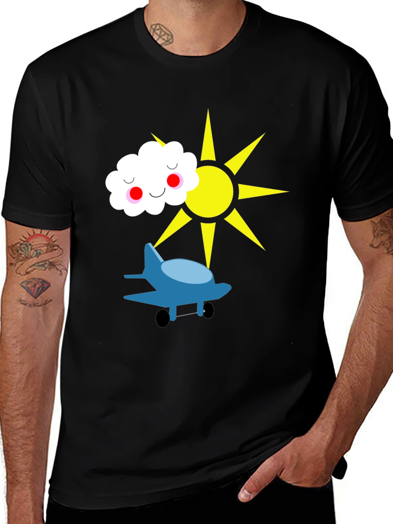 Variant 4 of Fun Graphic Tee - Airplane, Sun, and Cloud Design
