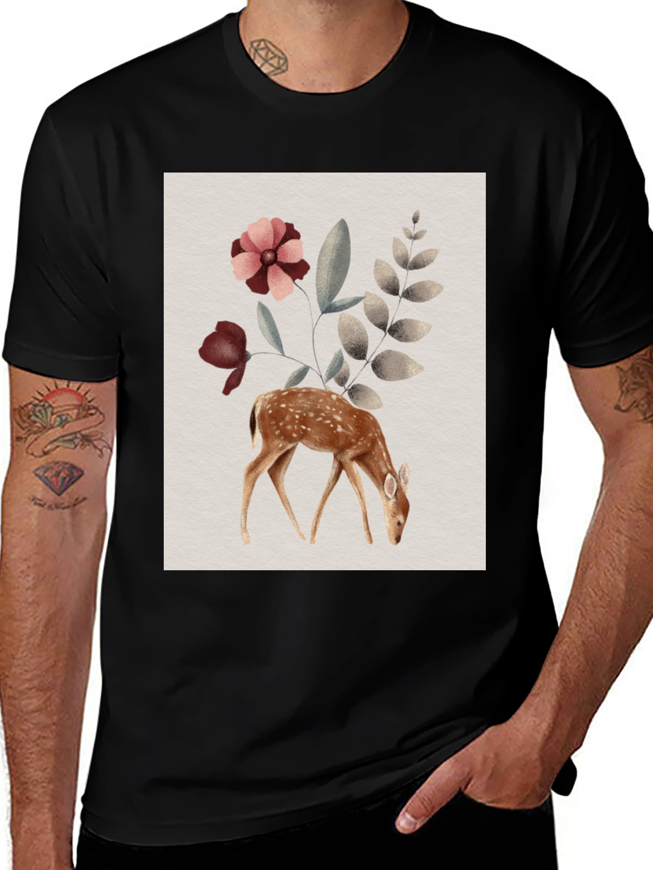 Variant 6 of Deer Floral Graphic Tee - Nature Inspired Shirt