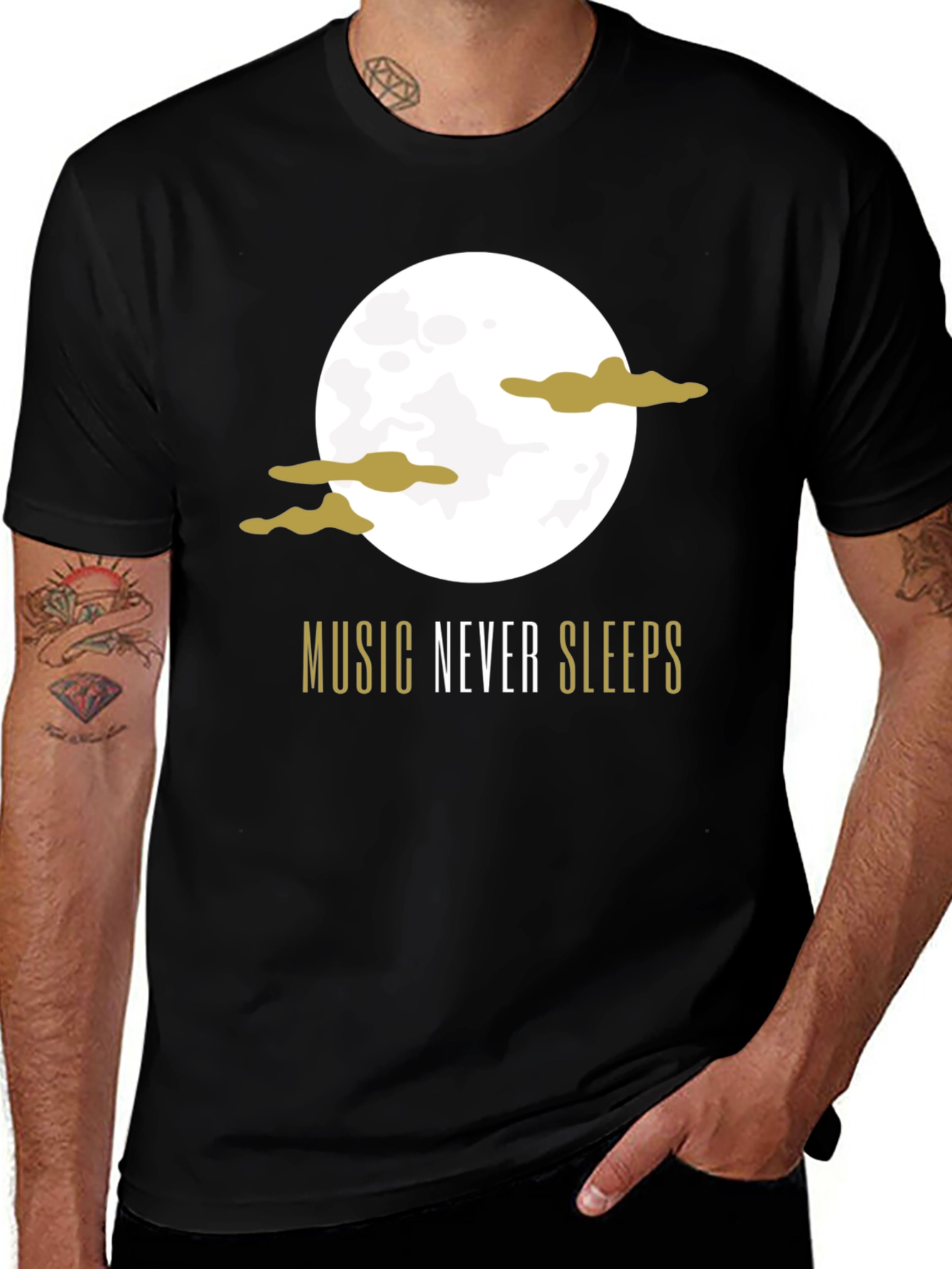 Variant 9 of Music Never Sleeps Black Graphic T-Shirt