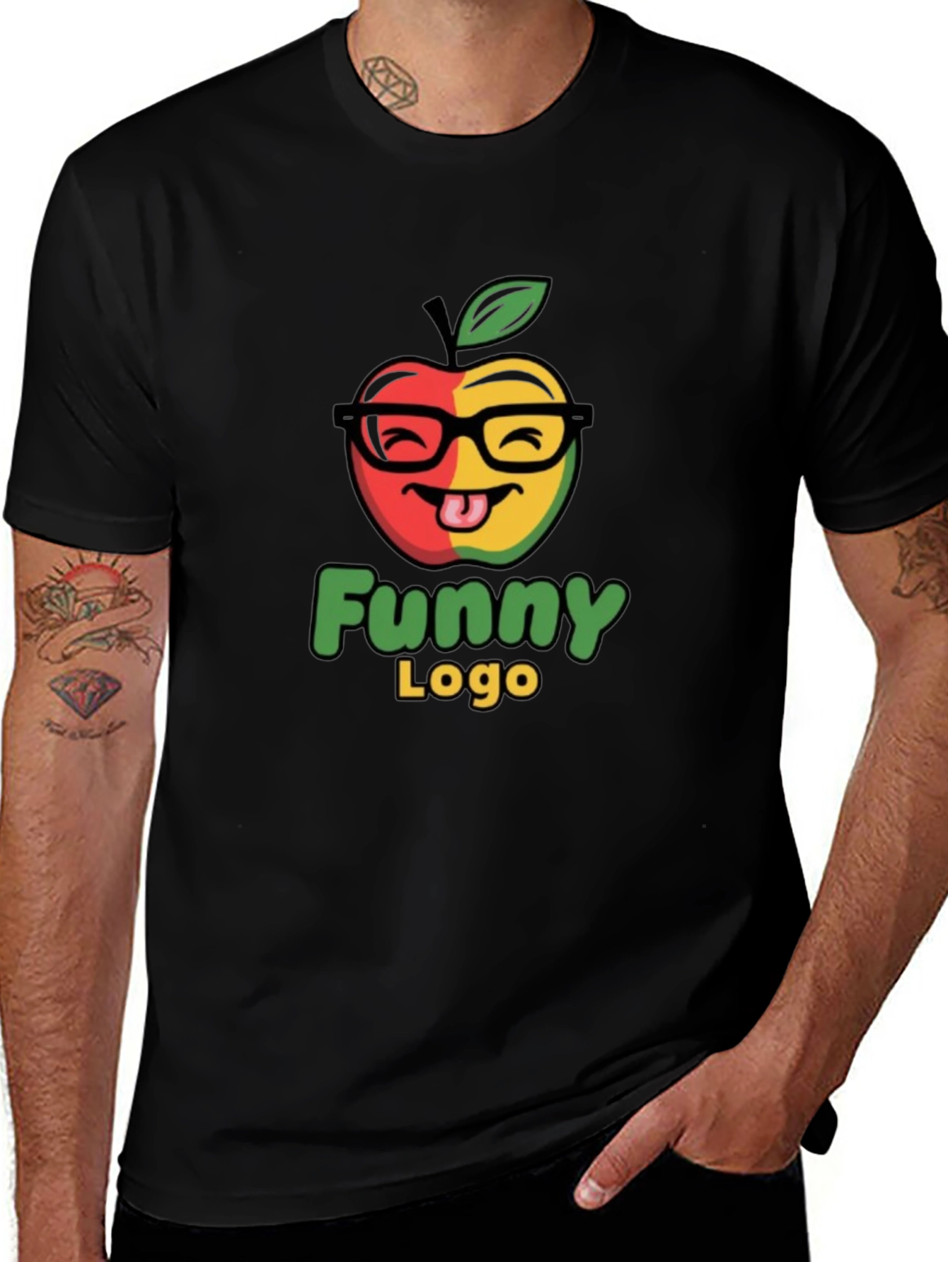 Variant 8 of Funny Apple Logo Black T-Shirt