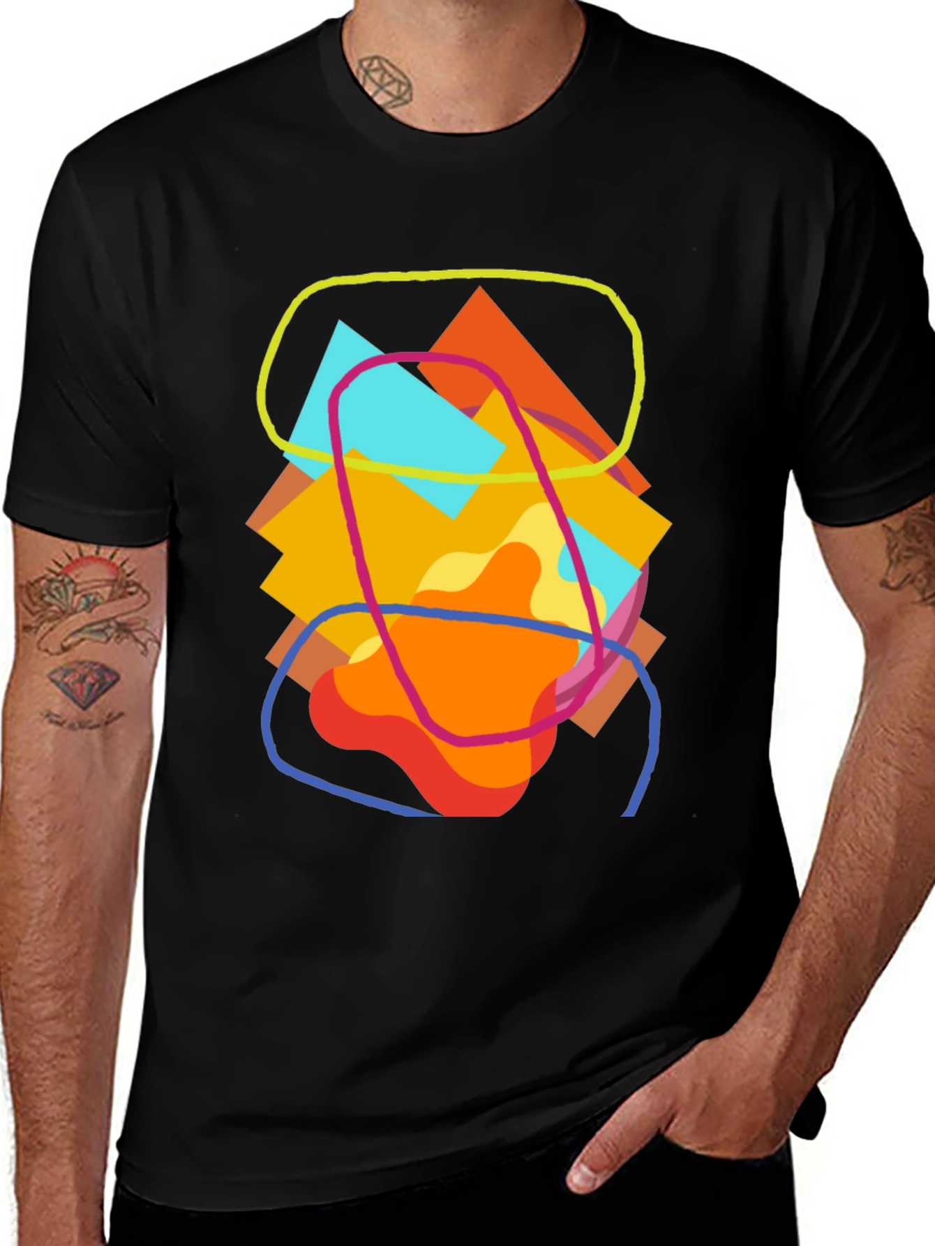 Variant 7 of Abstract Geometric Art Tee - Casual Black T-Shirt