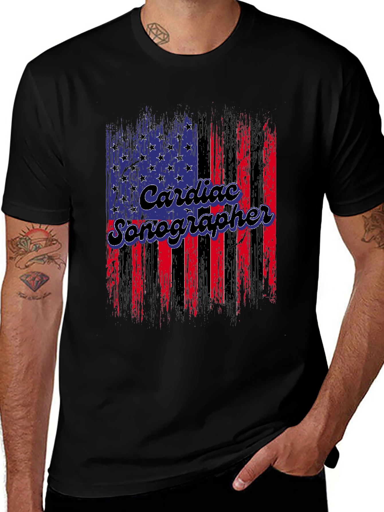 Cardiac Sonographer American Flag T-Shirt