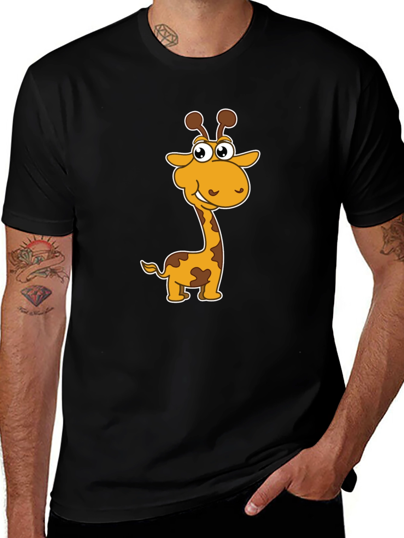 Variant 4 of Cartoon Giraffe Graphic Tee - Men's Black T-Shirt