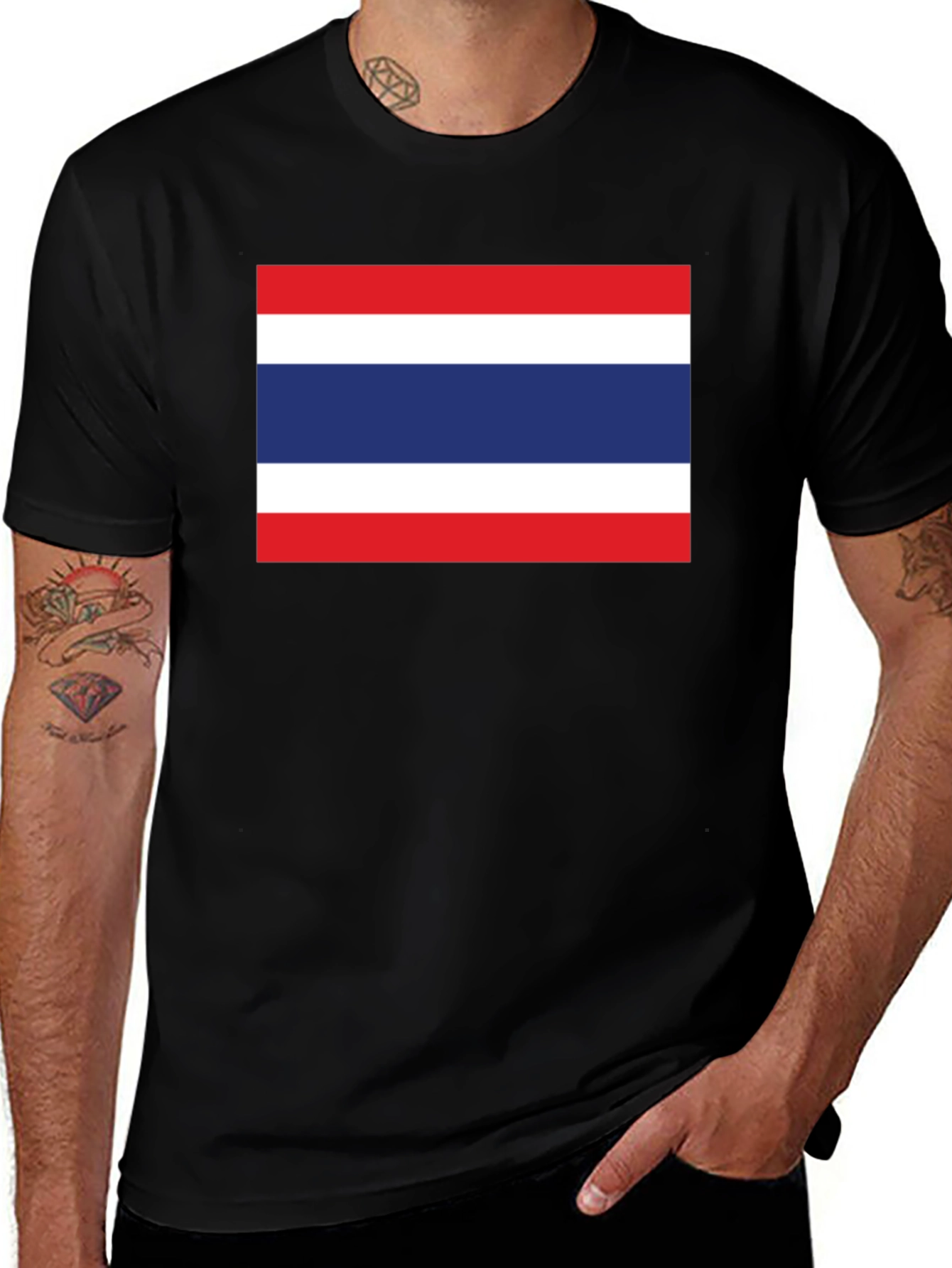Variant 16 of Thailand Flag Graphic Tee - Black Cotton T-Shirt
