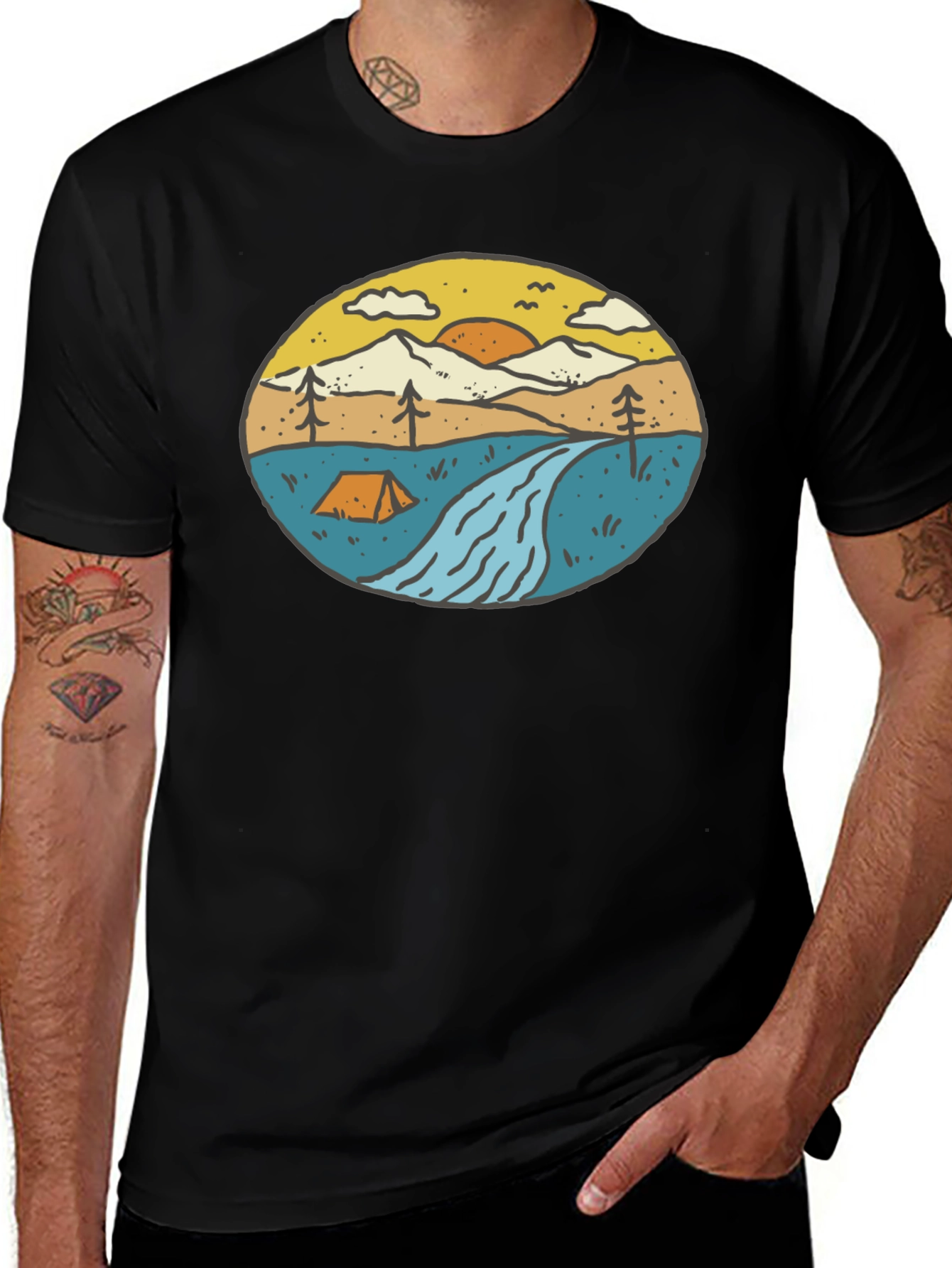 Variant 3 of Camping Adventure Graphic T-Shirt - Black