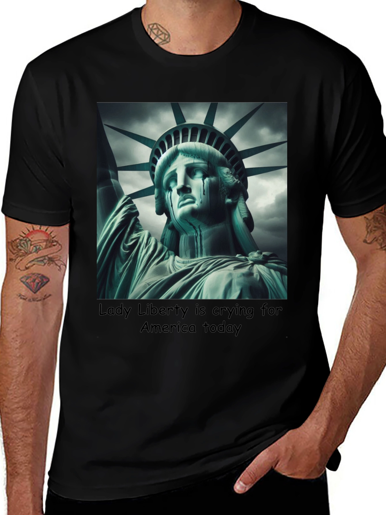 Variant 16 of Statue of Liberty Crying Graphic Tee - Black