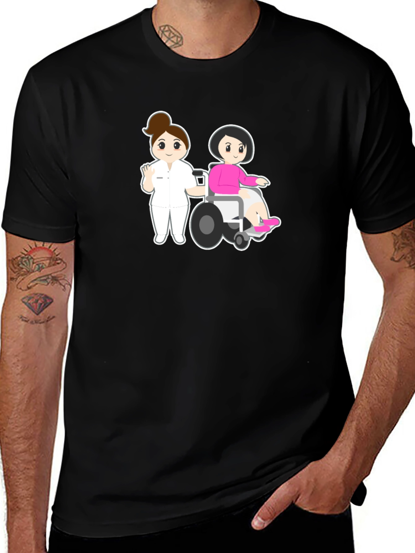 Cartoon Nurse & Patient Graphic T-Shirt
