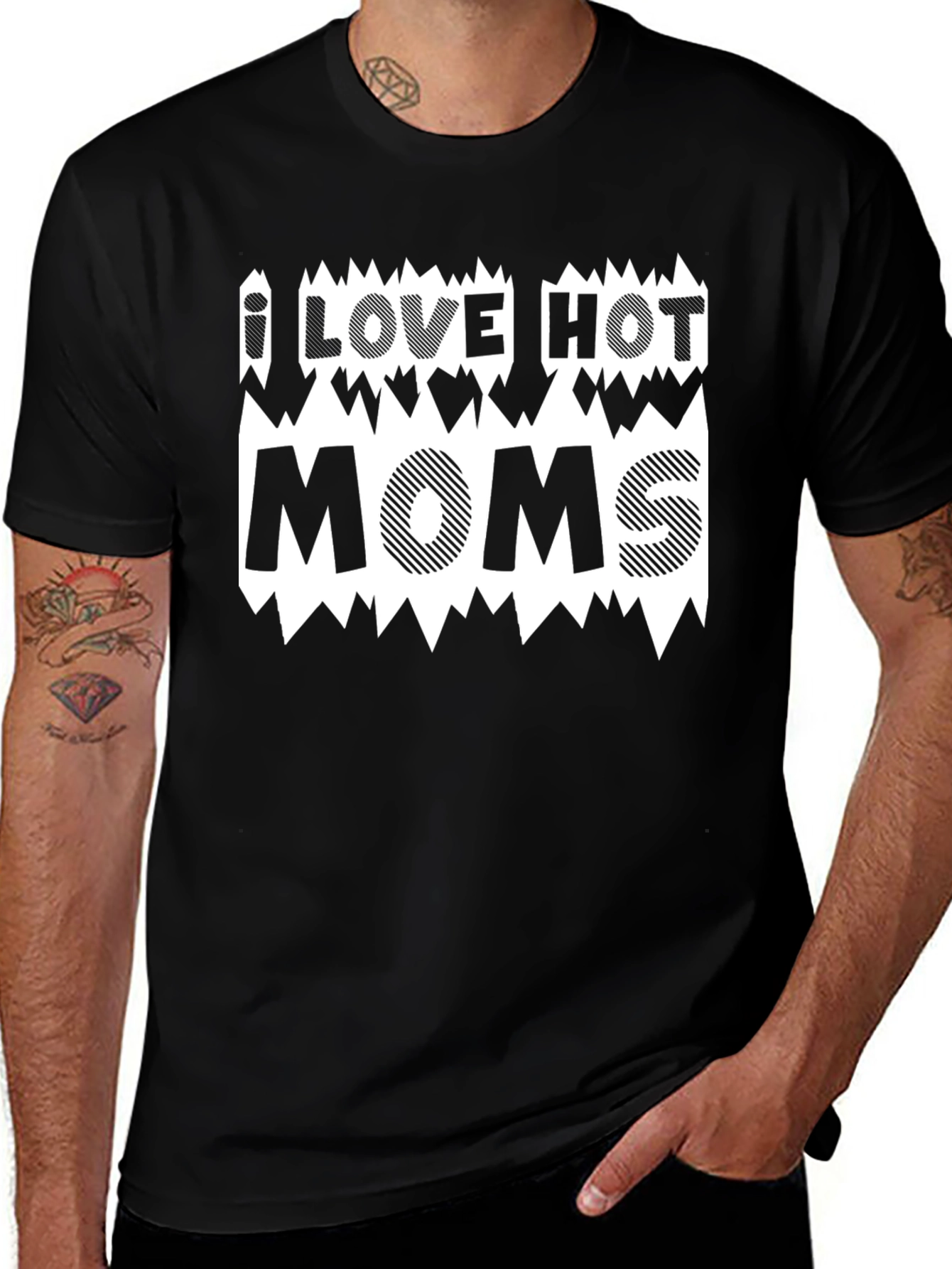 Variant 17 of I LOVE HOT MOMS Black Graphic T-Shirt