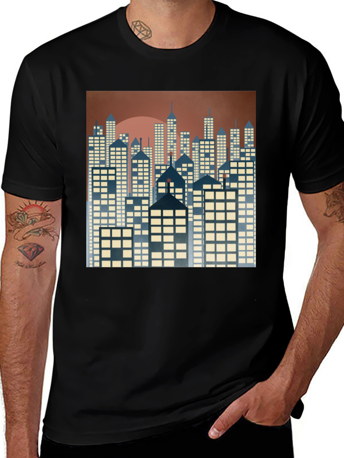 Variant 13 of Cityscape Graphic Tee - Men's Black T-Shirt