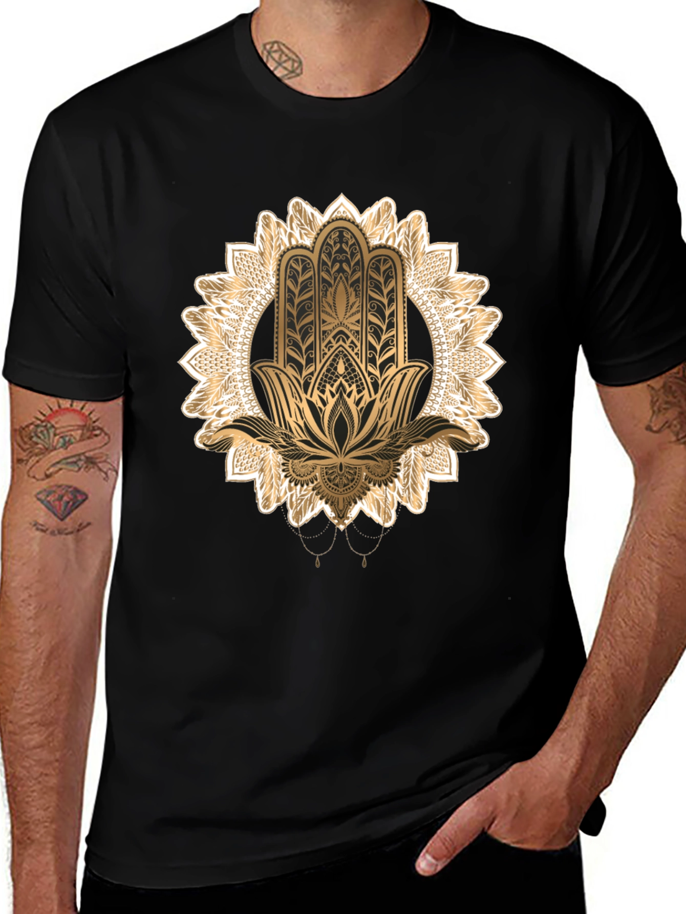 Variant 14 of Hamsa Mandala Graphic Tee - Black