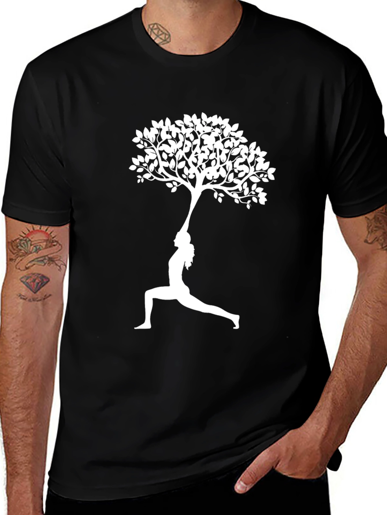Variant 5 of Yoga Tree Pose Graphic Tee - Black Cotton T-Shirt