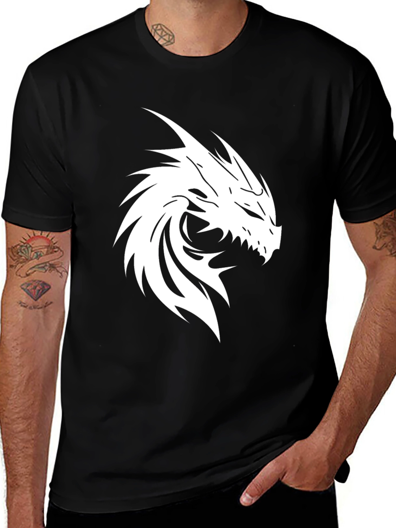 Variant 29 of Dragon Graphic Tee - Black Cotton T-Shirt