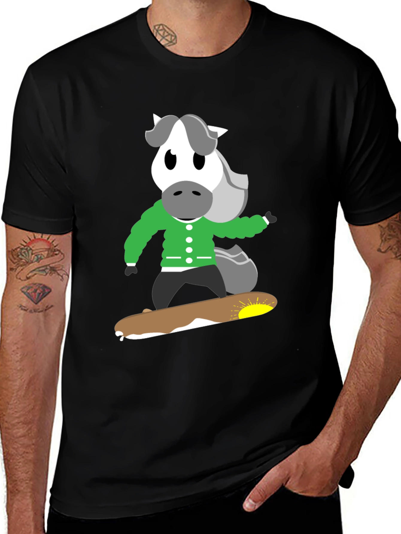 Variant 25 of Horse on Skateboard Black T-Shirt