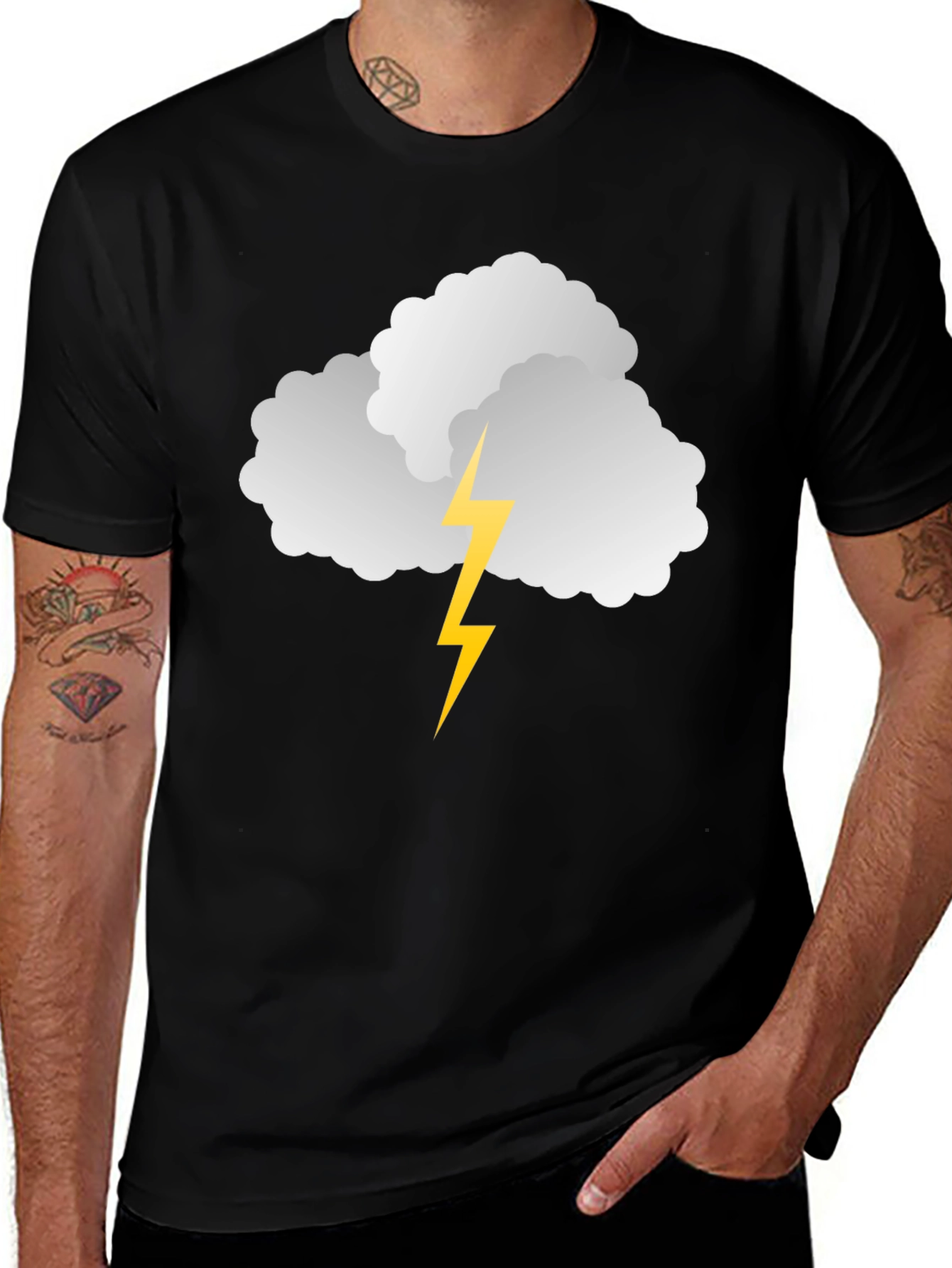 Storm Cloud T-Shirt - Black Cotton Tee with Lightning Bolt