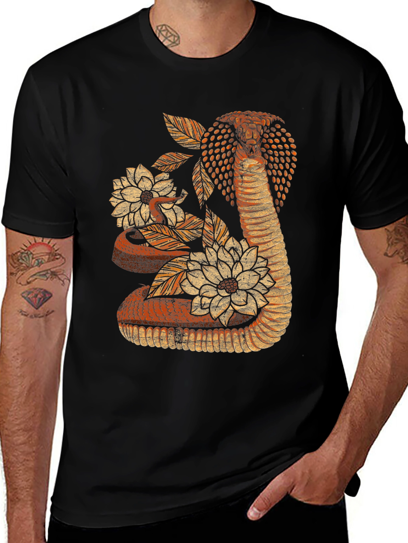 Variant 5 of Cobra Snake Floral Graphic Print T-Shirt