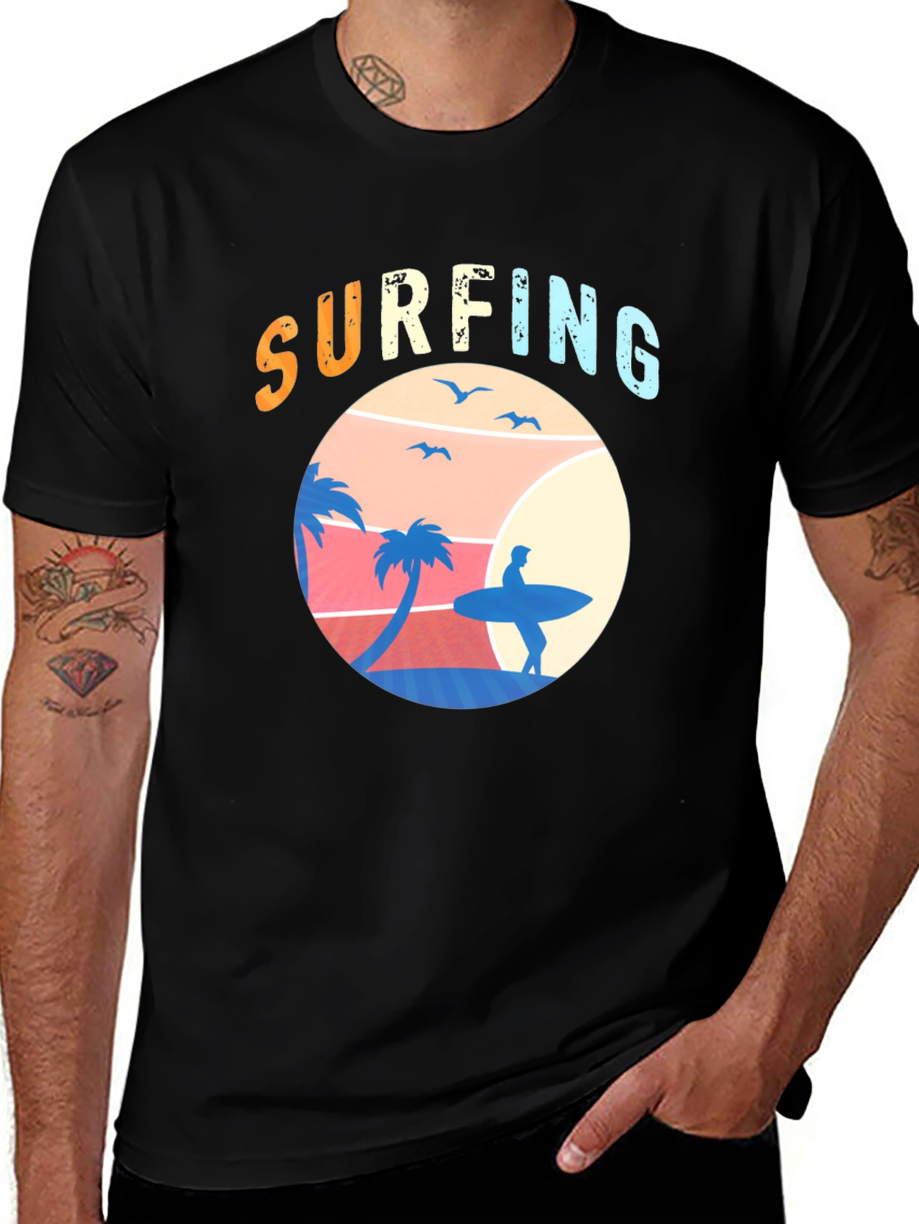 Variant 7 of Surfing Graphic Print Crew Neck T-Shirt