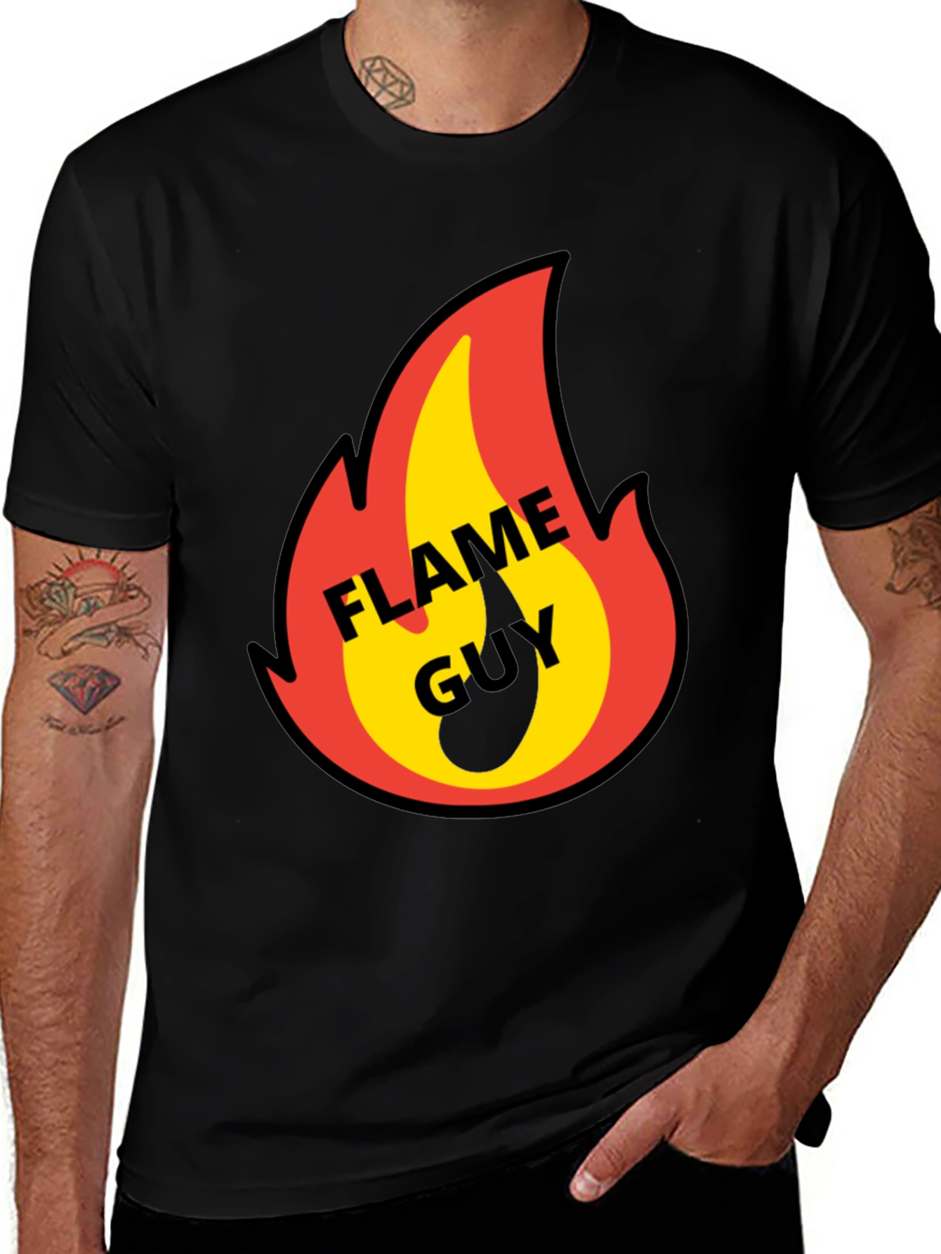 Variant 17 of Flame Guy Graphic T-Shirt - Black Cotton Tee