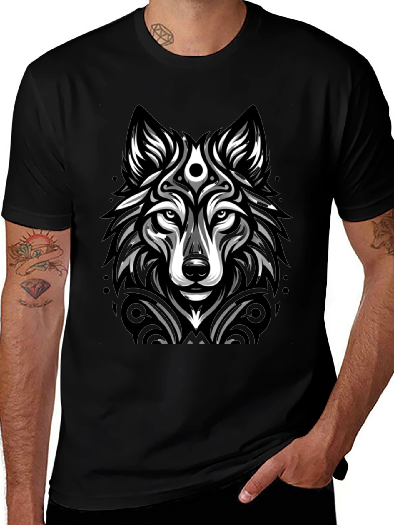 Variant 5 of Wolf Graphic Print Black T-Shirt