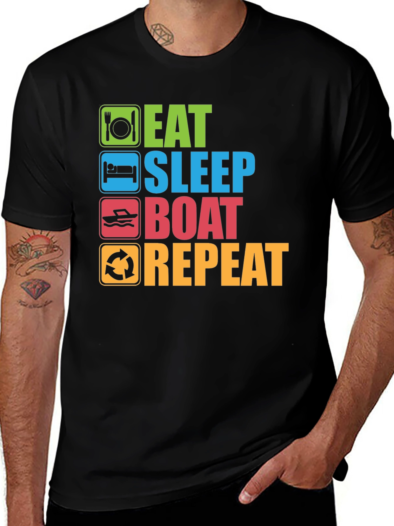 Variant 29 of Eat Sleep Boat Repeat Graphic T-Shirt