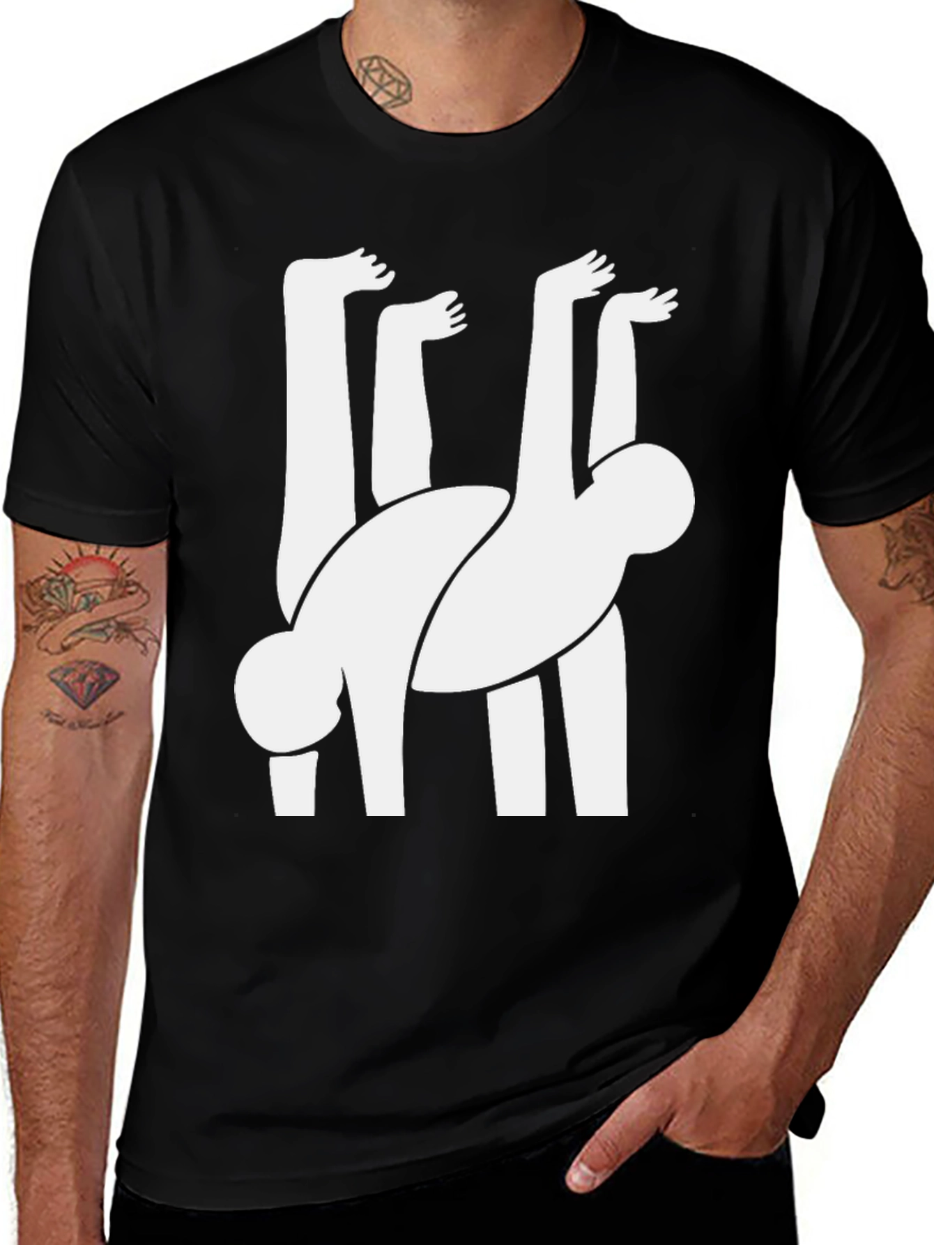 Variant 26 of Abstract Human Figure Graphic Tee - Black Cotton Blend