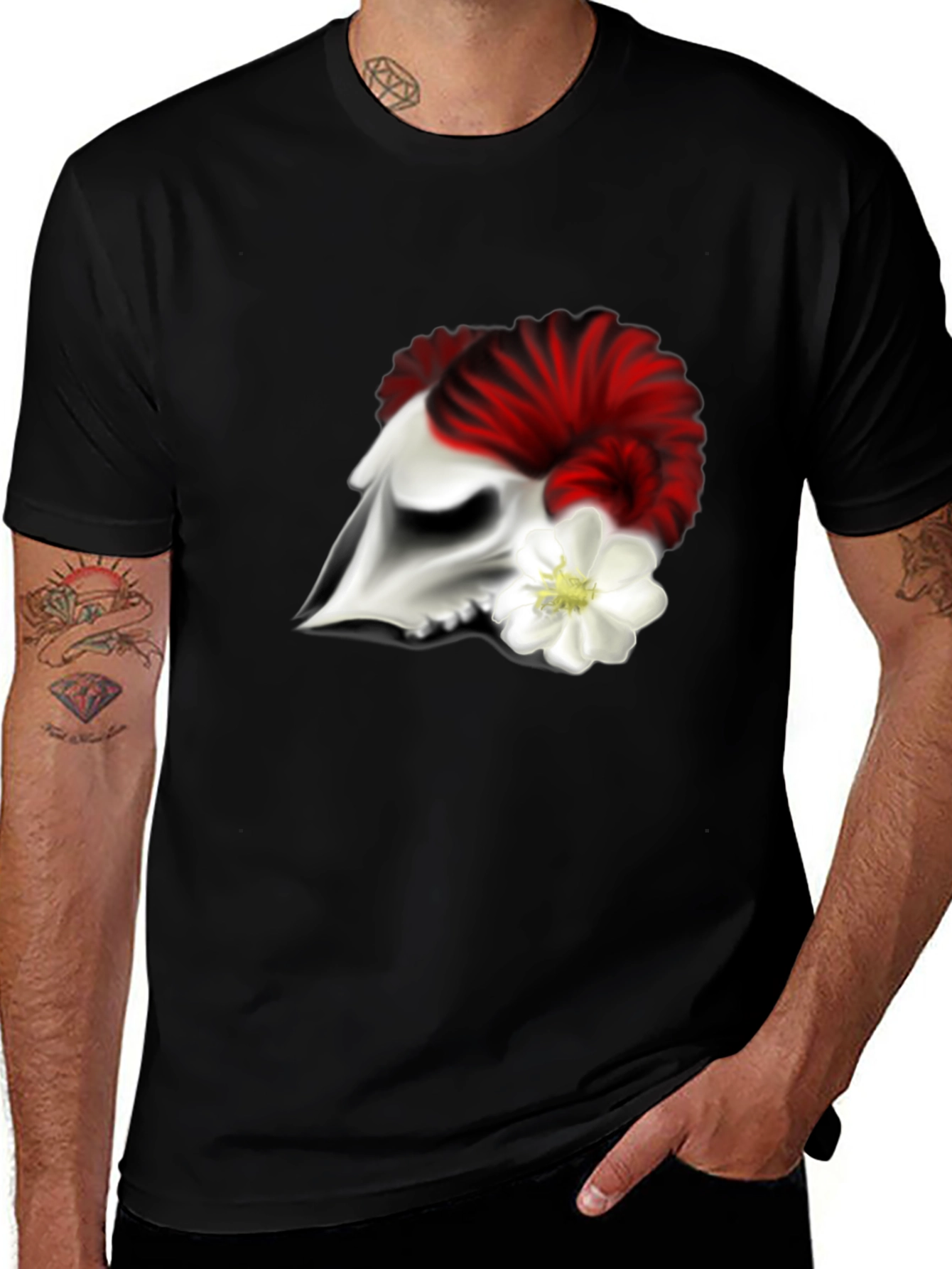 Variant 3 of Skull and Flower Graphic T-Shirt
