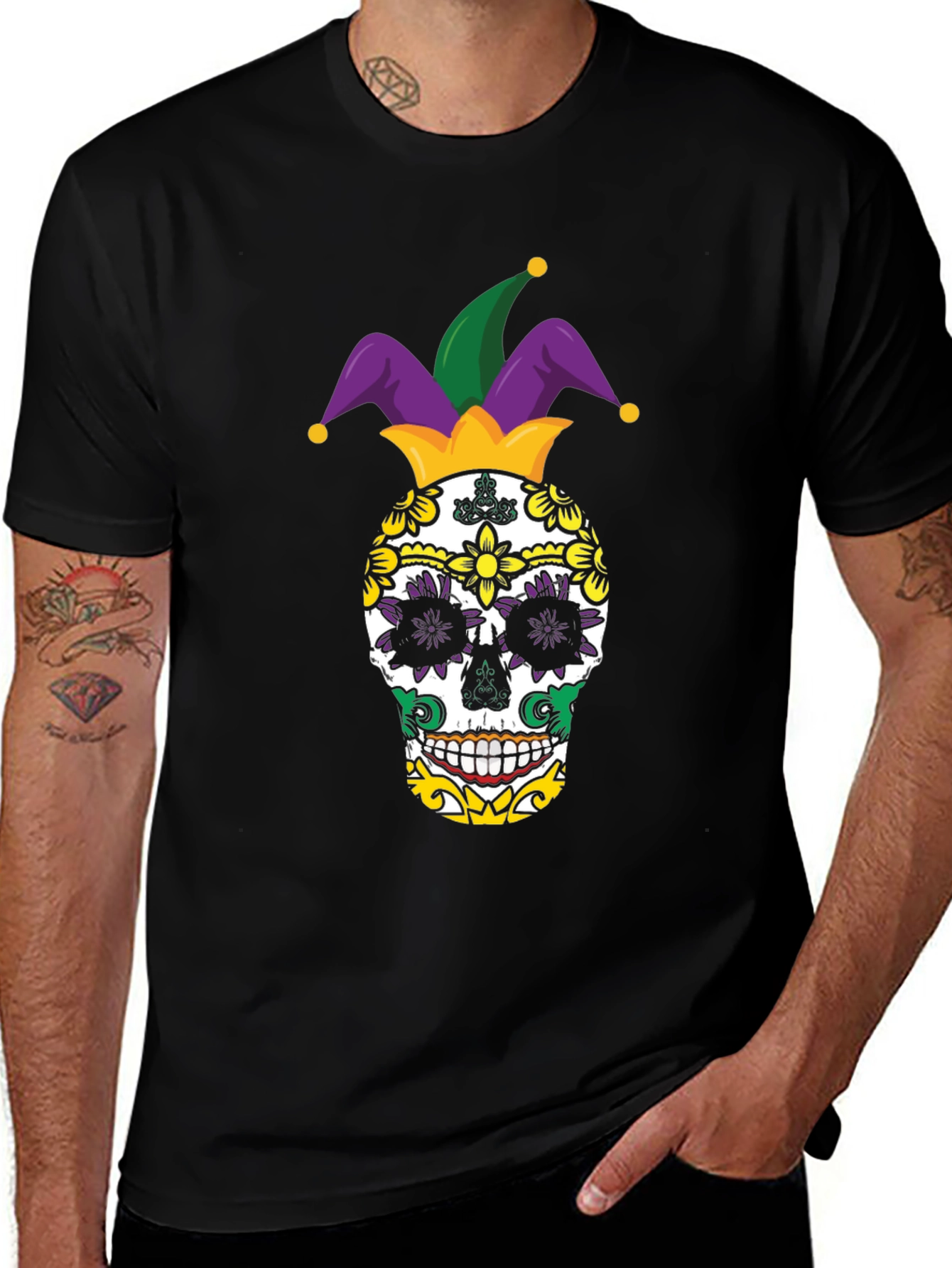Mardi Gras Sugar Skull Black T-Shirt