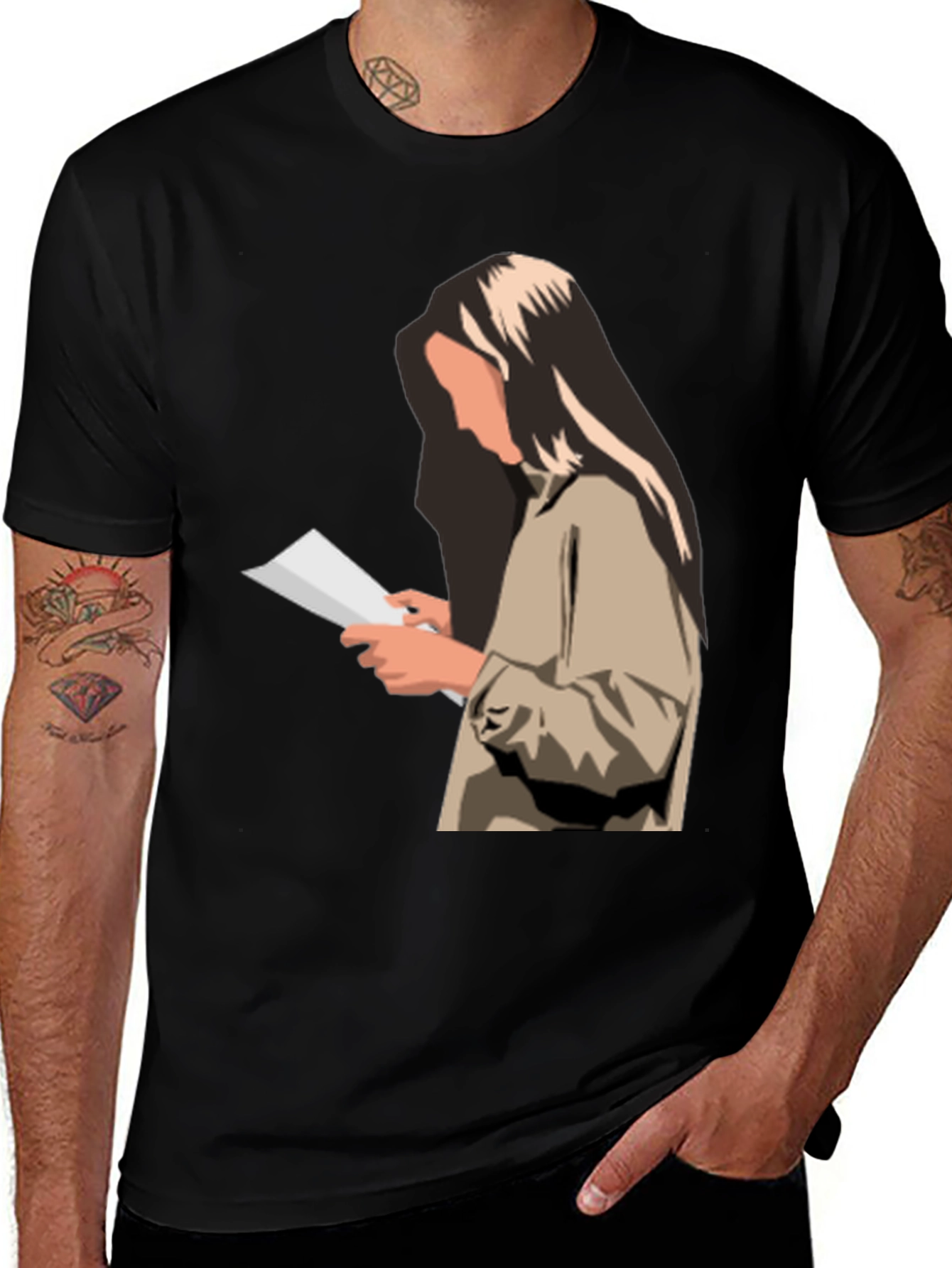Variant 27 of Stylish Graphic Print T-Shirt - Reading Woman Design