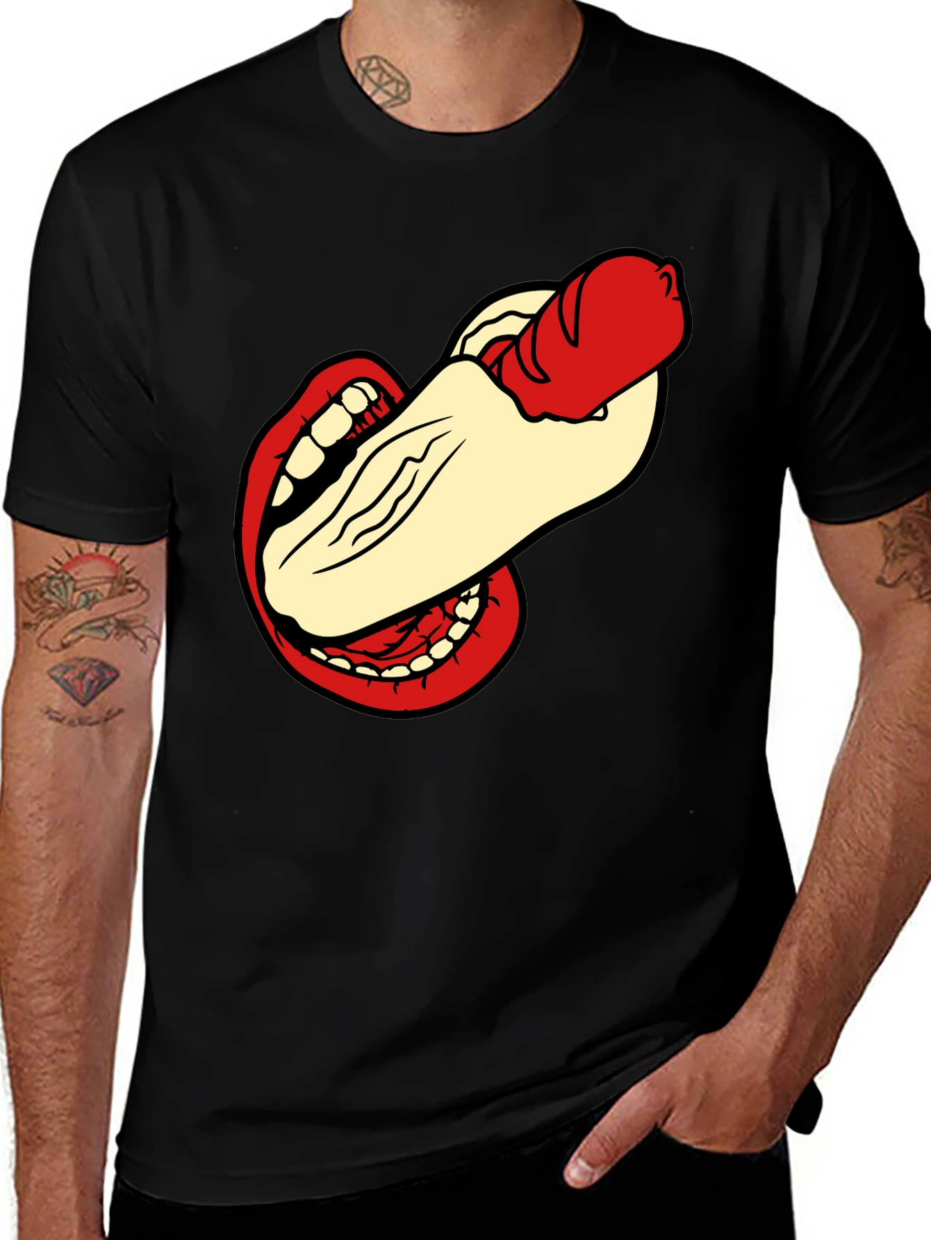 Variant 4 of Humorous Hot Dog Bite Black T-Shirt
