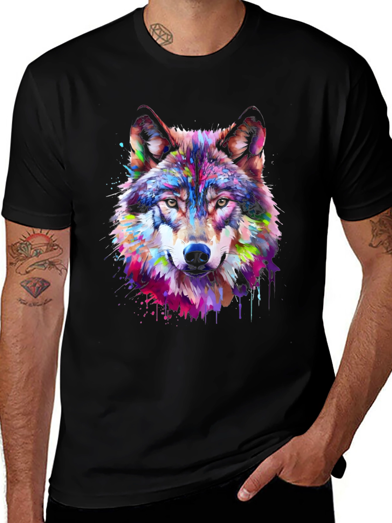 Variant 10 of Colorful Wolf Graphic Tee - Artistic Animal Print