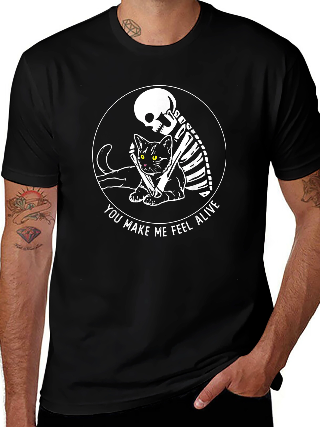 Variant 25 of Skeleton Cat T-Shirt - You Make Me Feel Alive