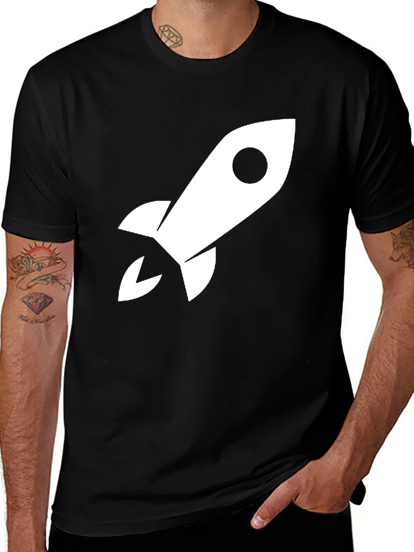 Variant 6 of Rocket Ship Graphic Tee - Black Cotton T-Shirt