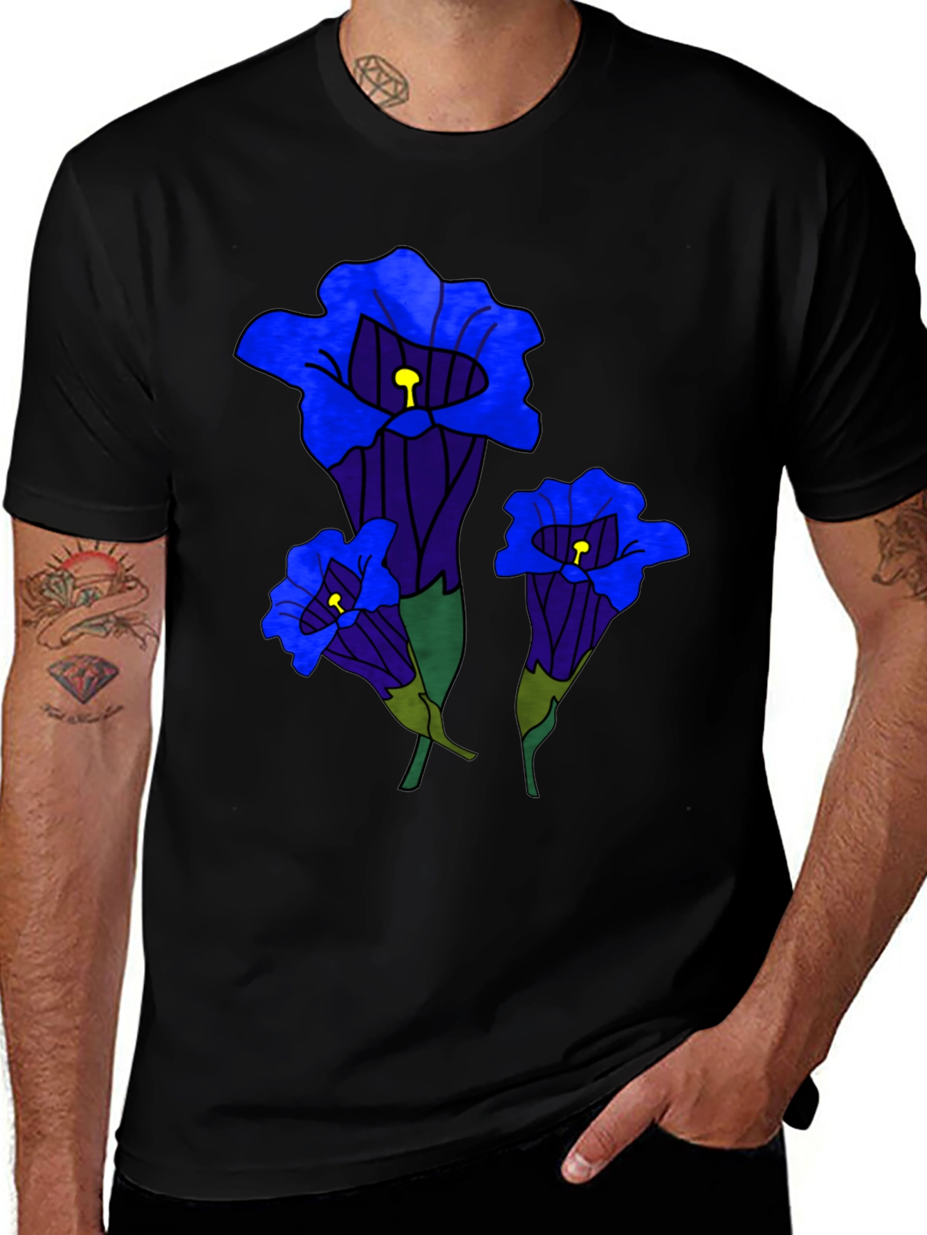 Variant 7 of Floral Graphic T-Shirt - Bold Blue Flowers