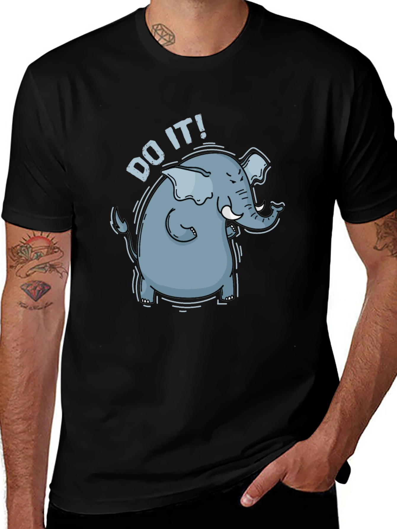 Variant 19 of Motivational Elephant Graphic Tee - "Do It!" Black T-Shirt