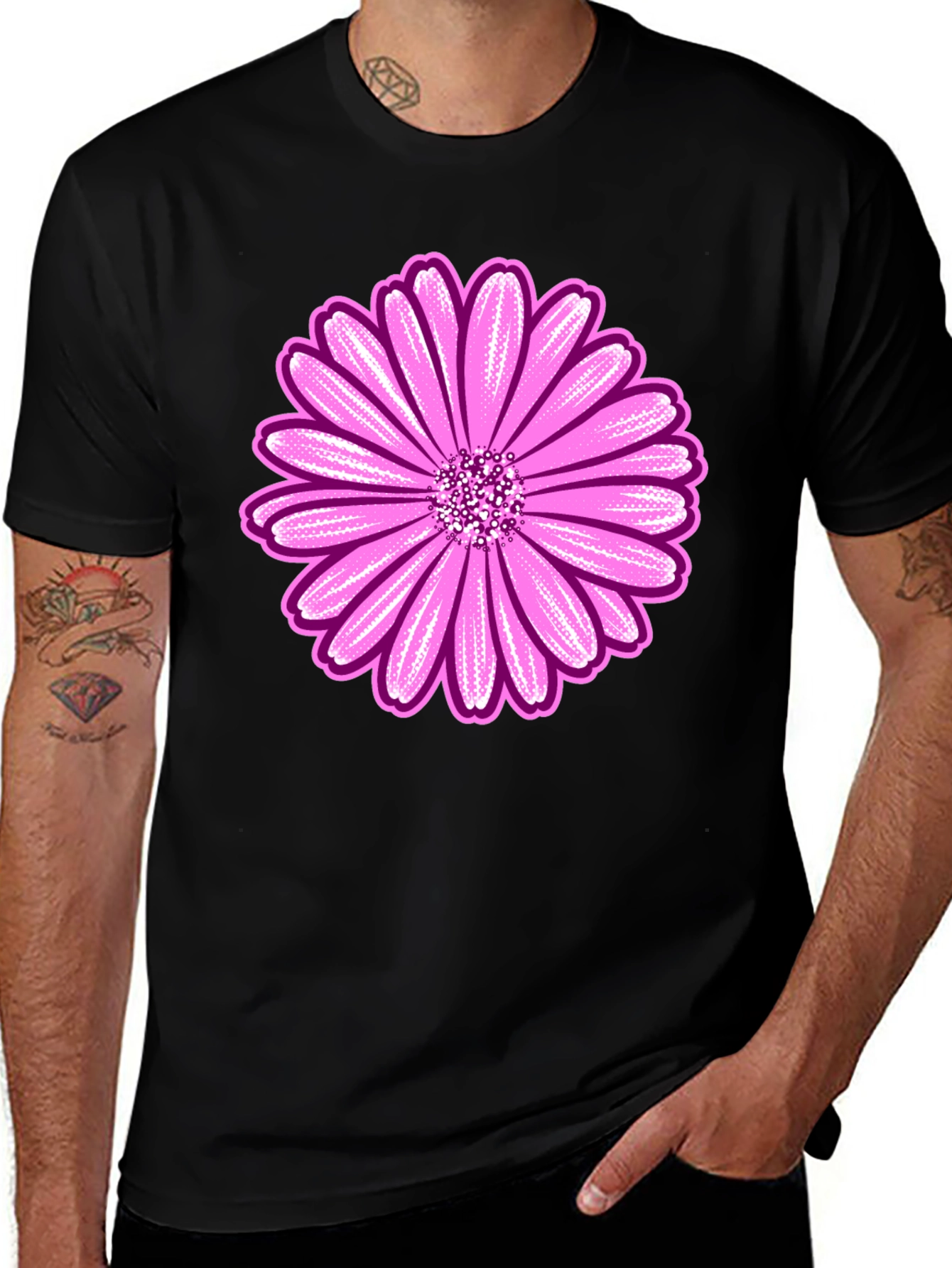 Variant 27 of Pink Daisy Graphic Black T-Shirt