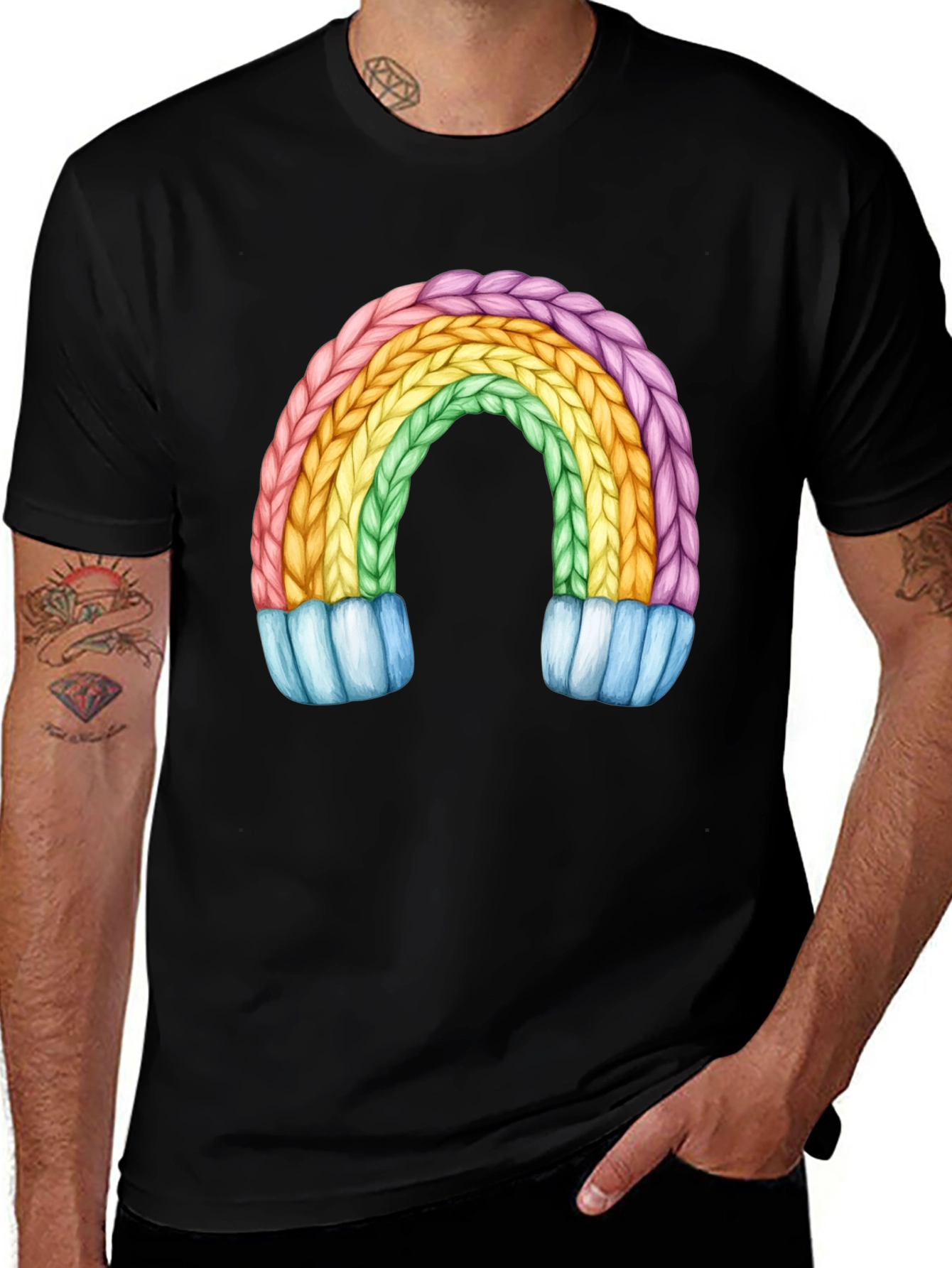Variant 16 of Rainbow Knit Design Black T-Shirt