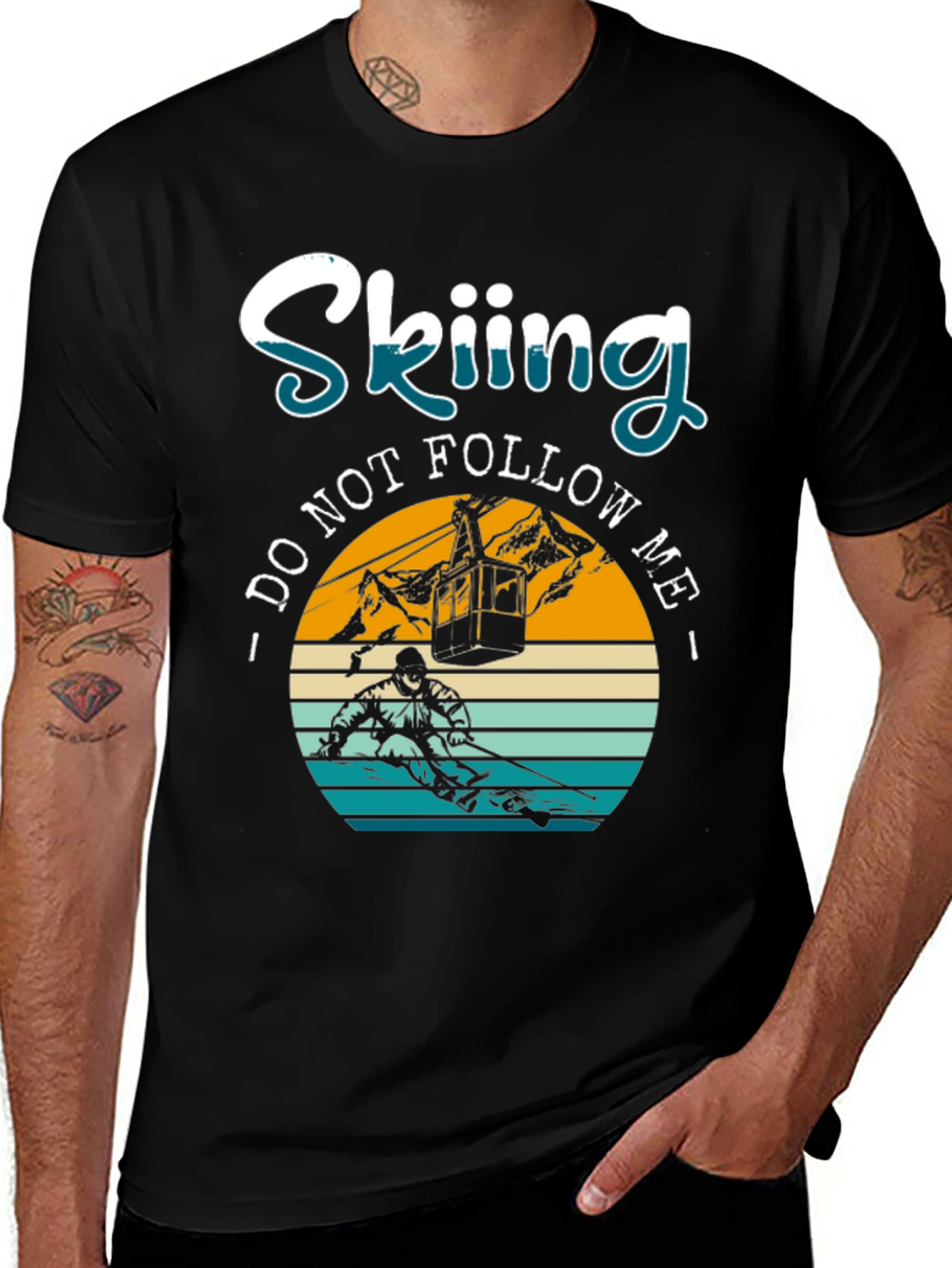 Variant 9 of Skiing 'Do Not Follow Me' Black Graphic T-Shirt