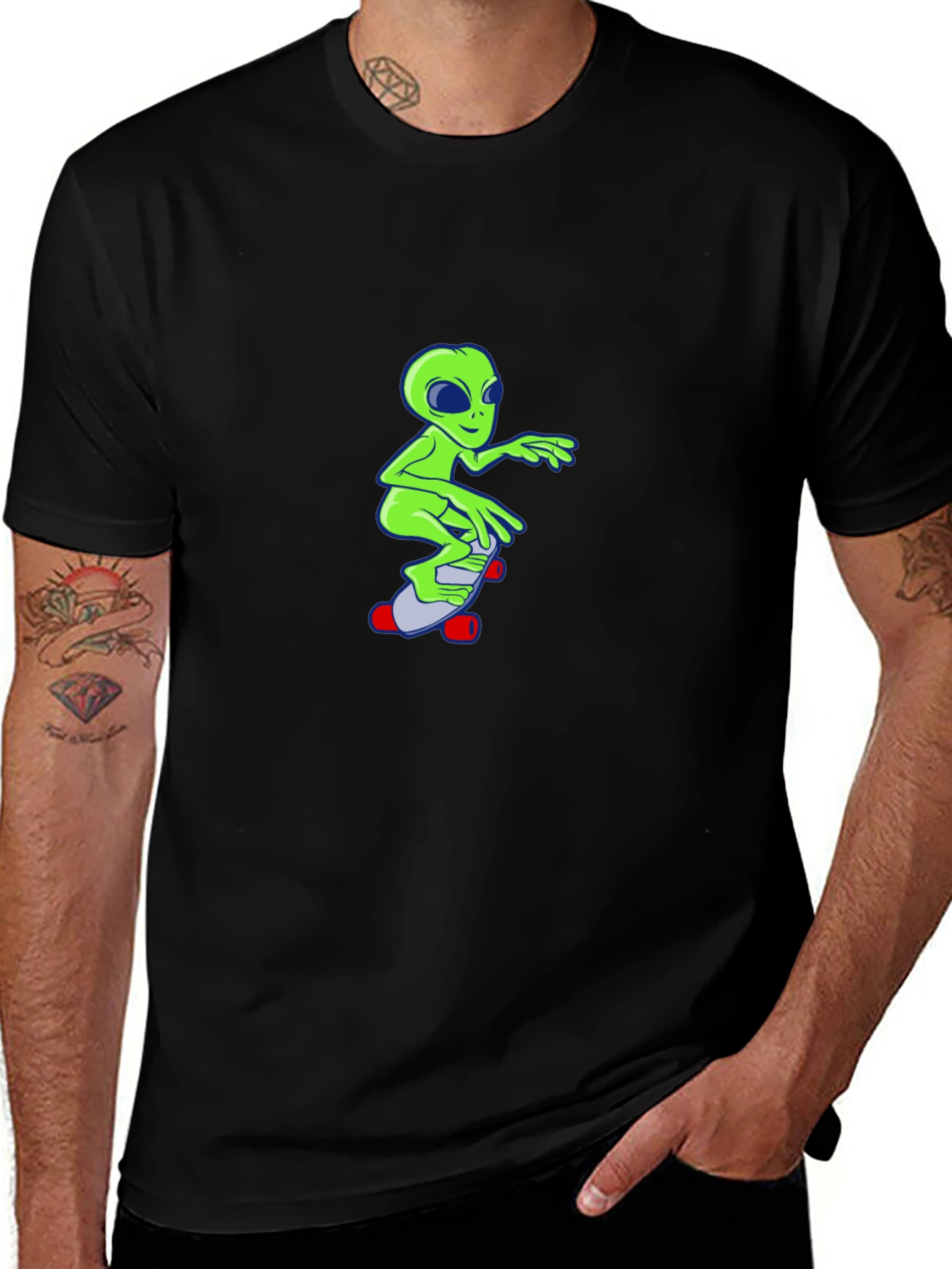 Variant 16 of Alien Skateboard Graphic T-Shirt - Black