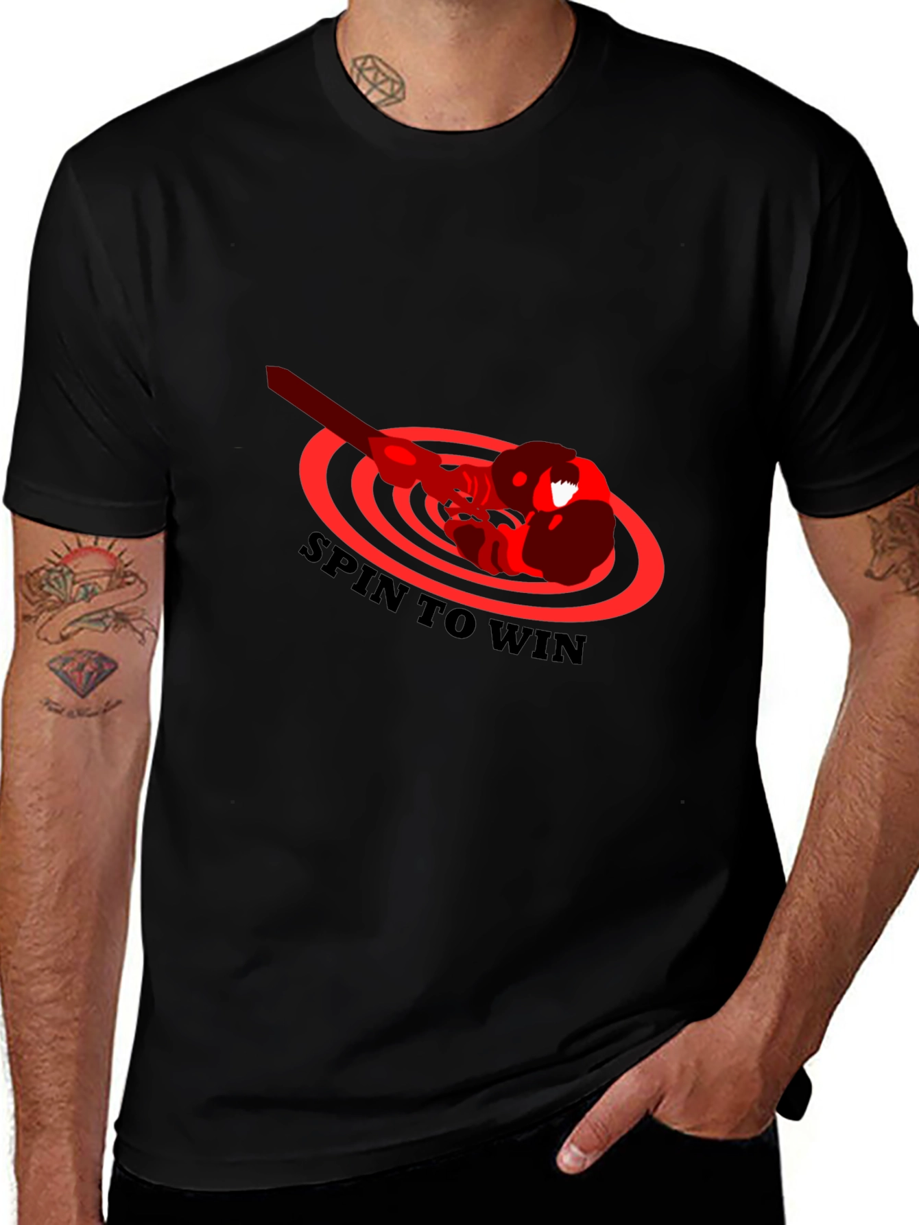 Variant 21 of Spin to Win Graphic Tee - Black Cotton T-Shirt