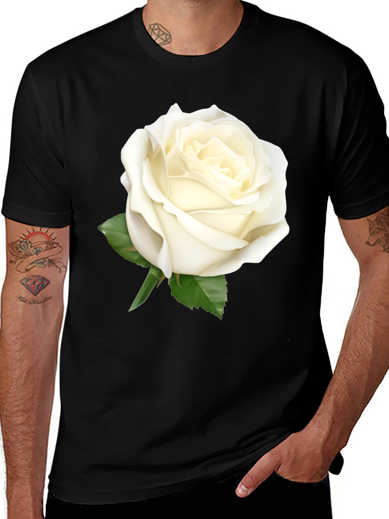 Variant 12 of Black T-Shirt with White Rose Graphic