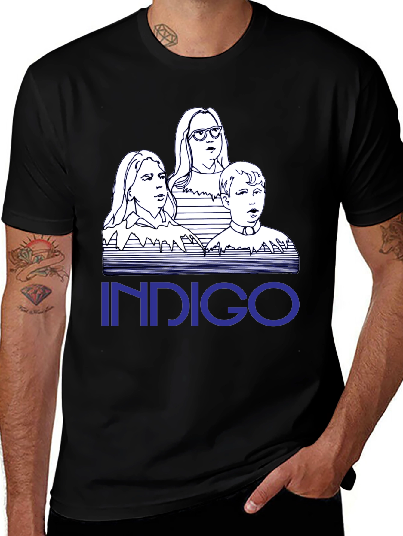 Indigo T-Shirt - Retro Sketch Design - Unisex