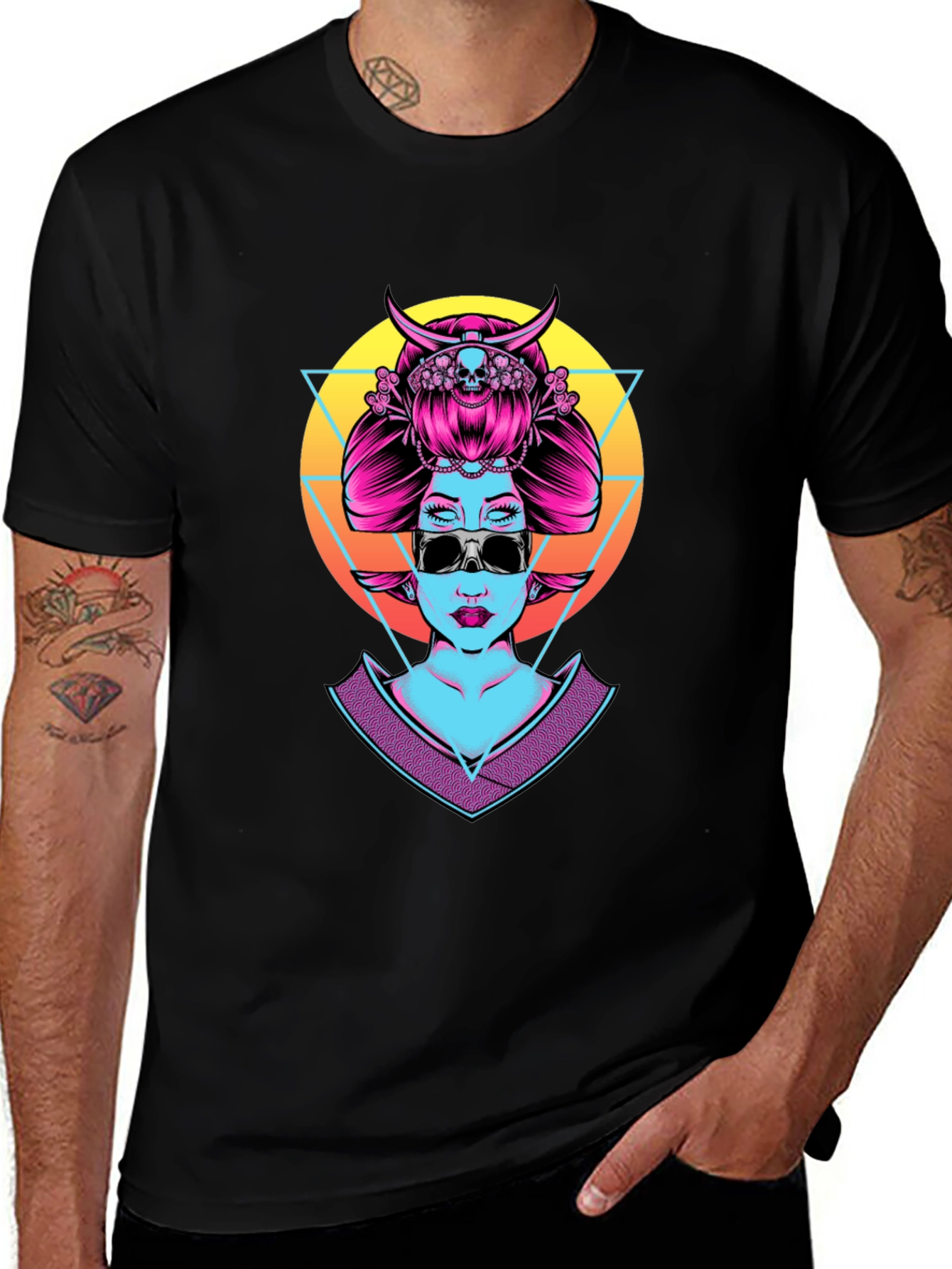 Cyberpunk Geisha Graphic Tee - Cool Neon Design