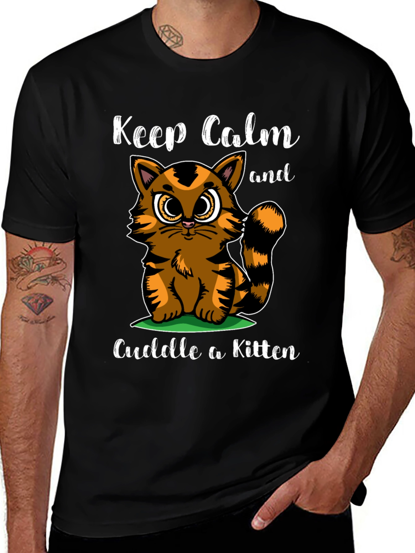 Black Keep Calm Kitten Graphic T-Shirt main image